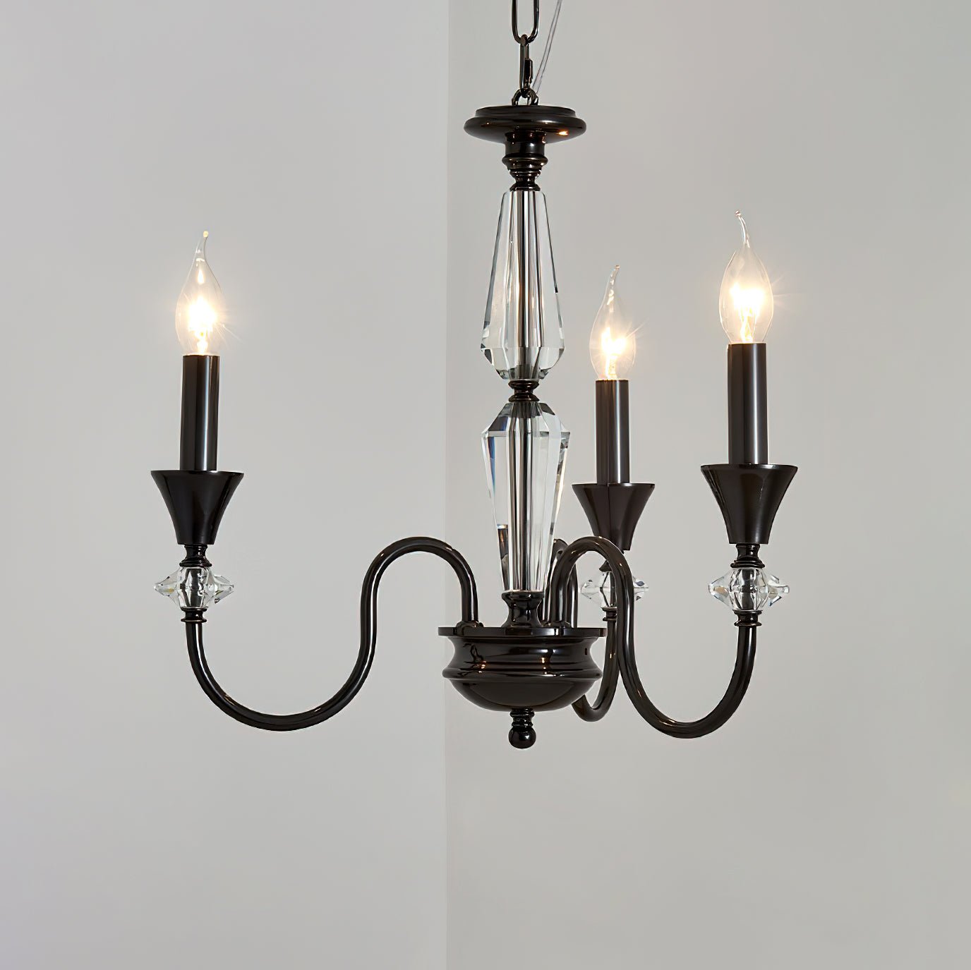 Elston Chandelier Black & Crystal Candelabra-Neutral Decor