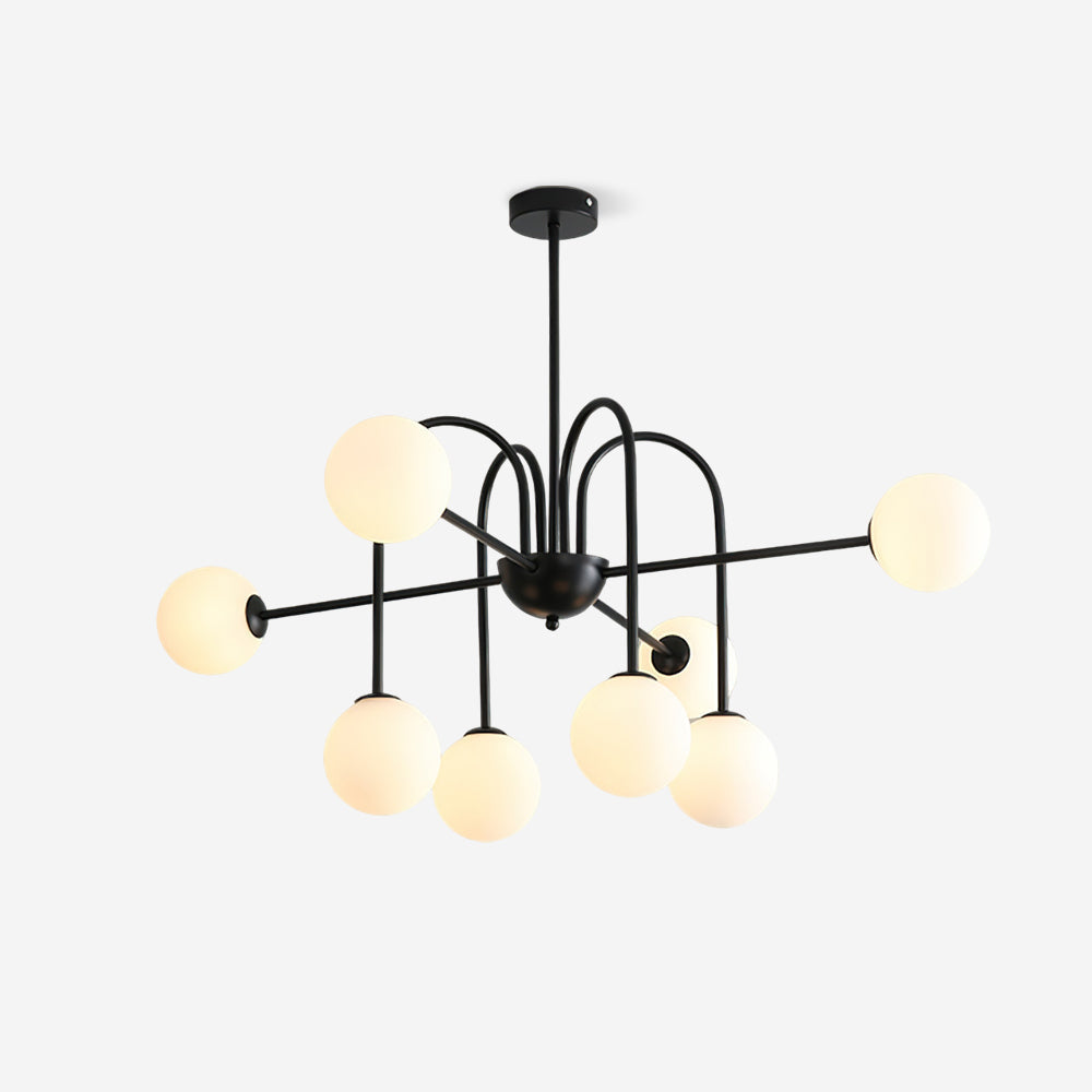 Chandelier Black Metal Arches Glass Globes Minimalist