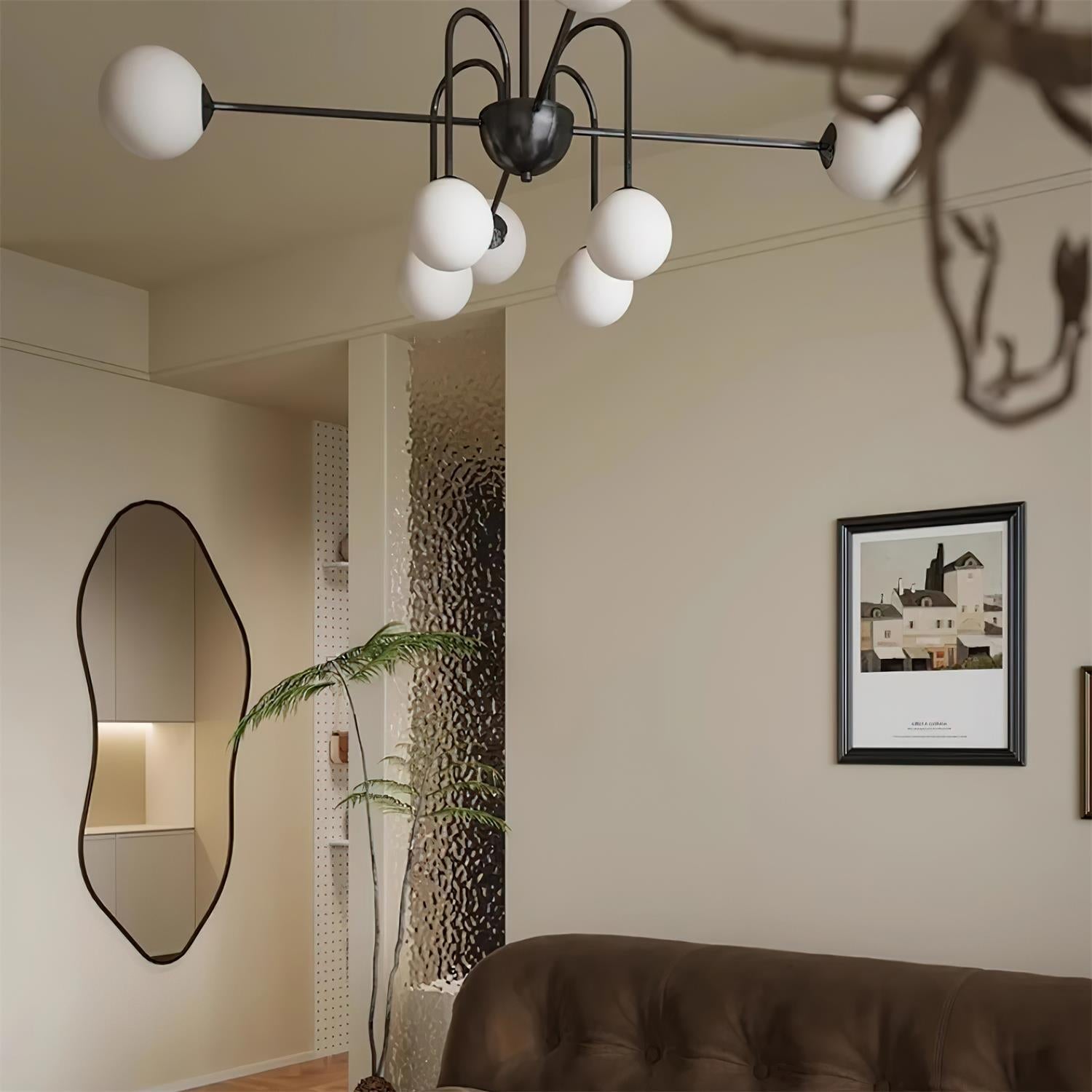 Chandelier Black Metal Arches Glass Globes Minimalist