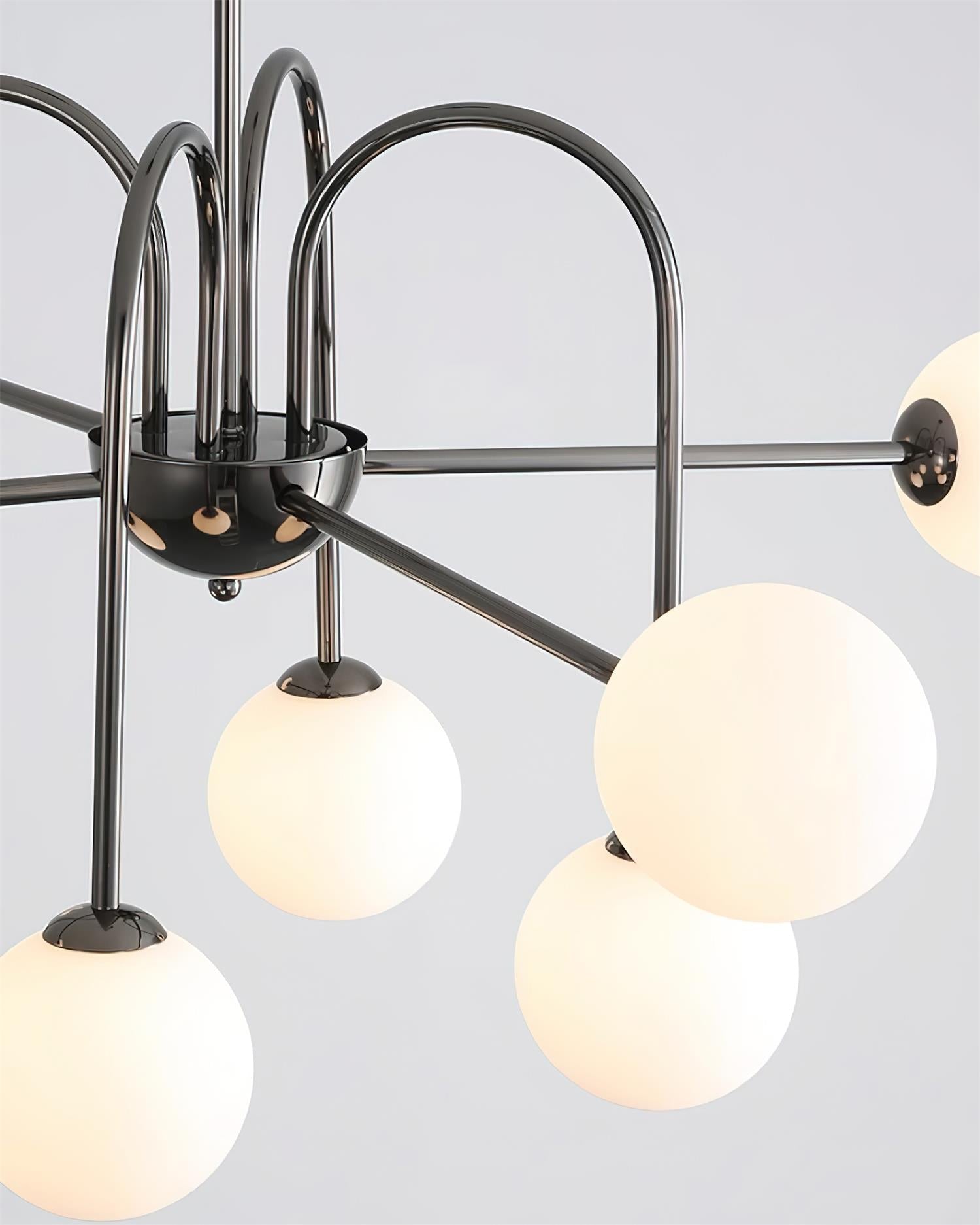 Chandelier Black Metal Arches Glass Globes Minimalist