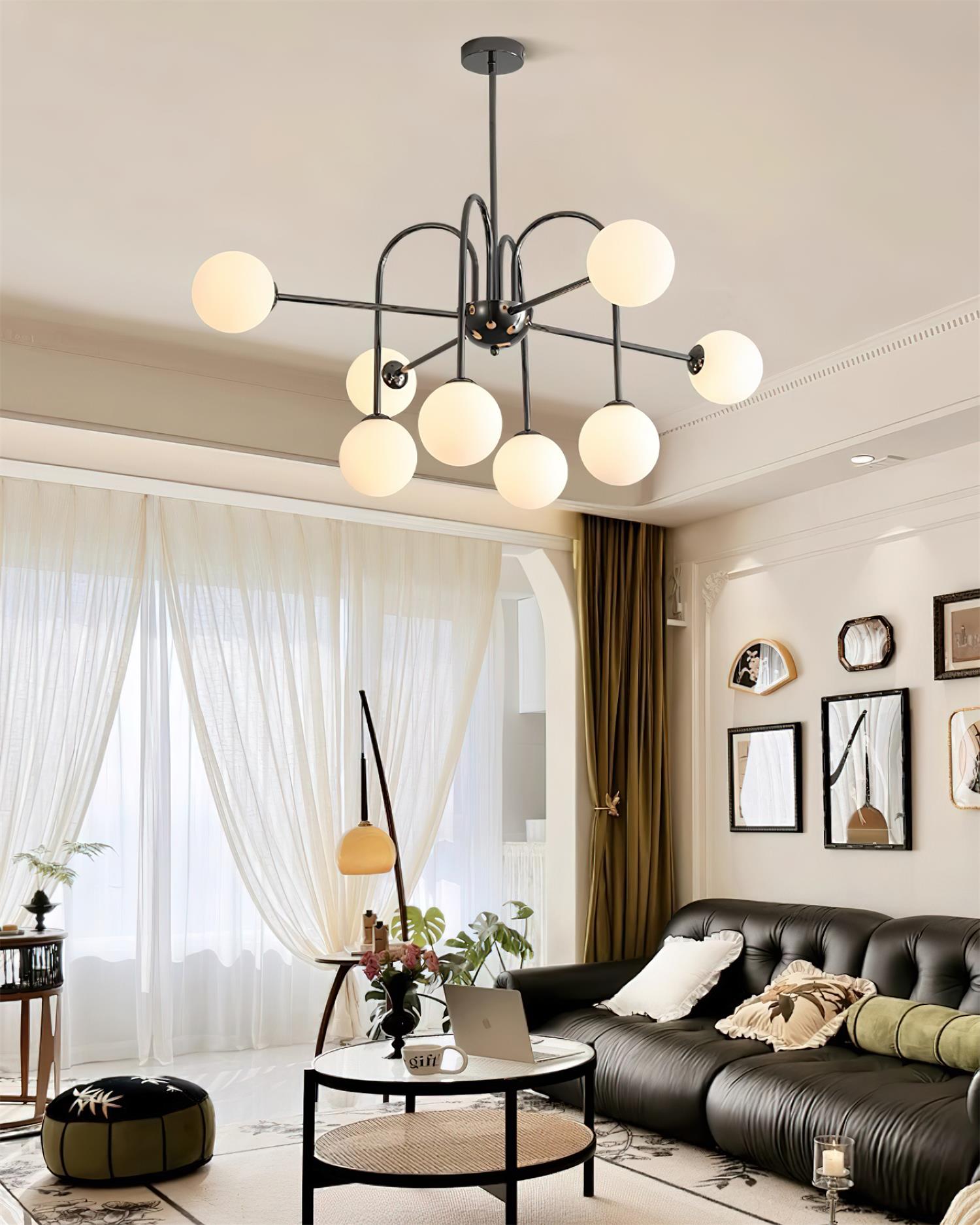 Chandelier Black Metal Arches Glass Globes Minimalist