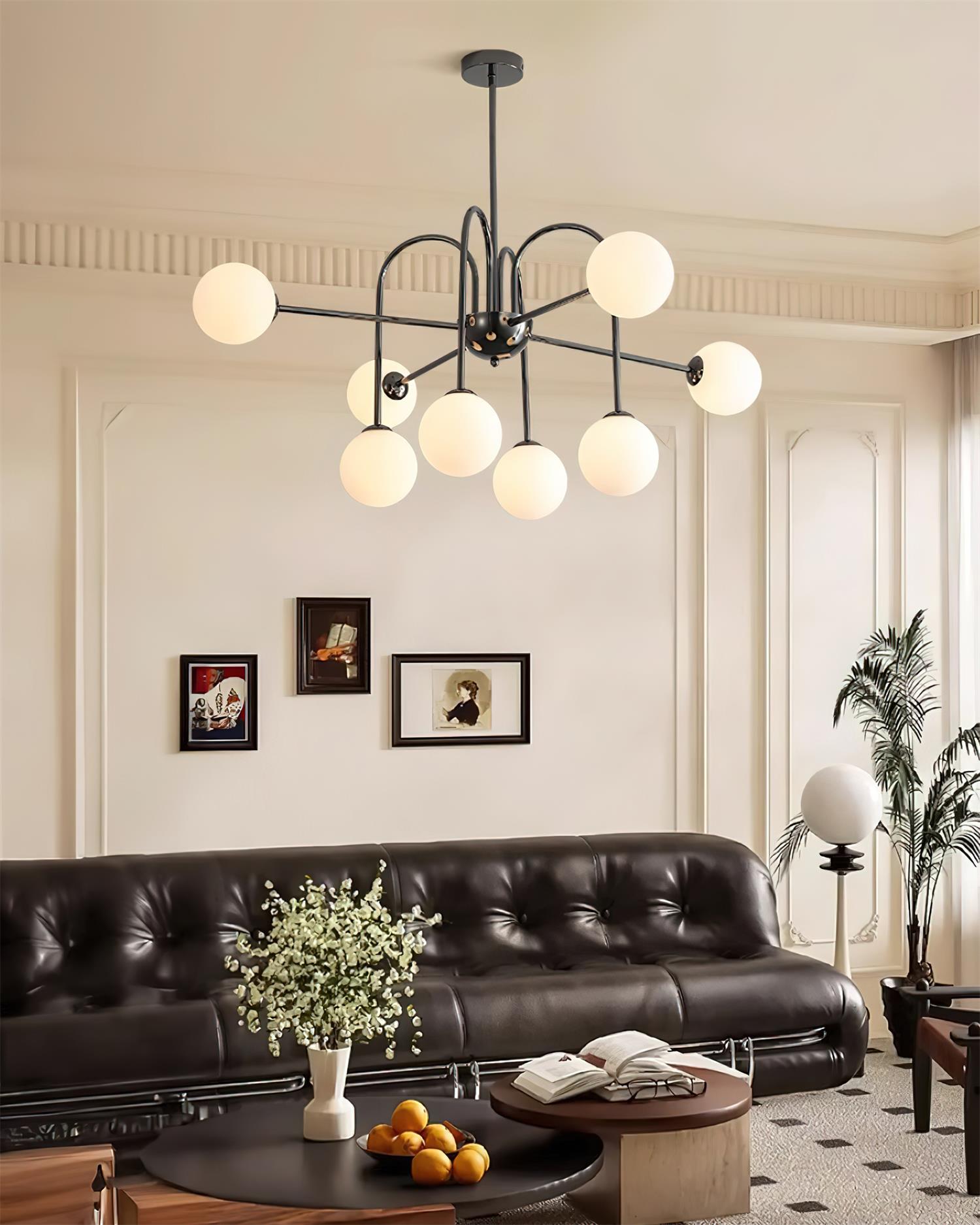 Chandelier Black Metal Arches Glass Globes Minimalist