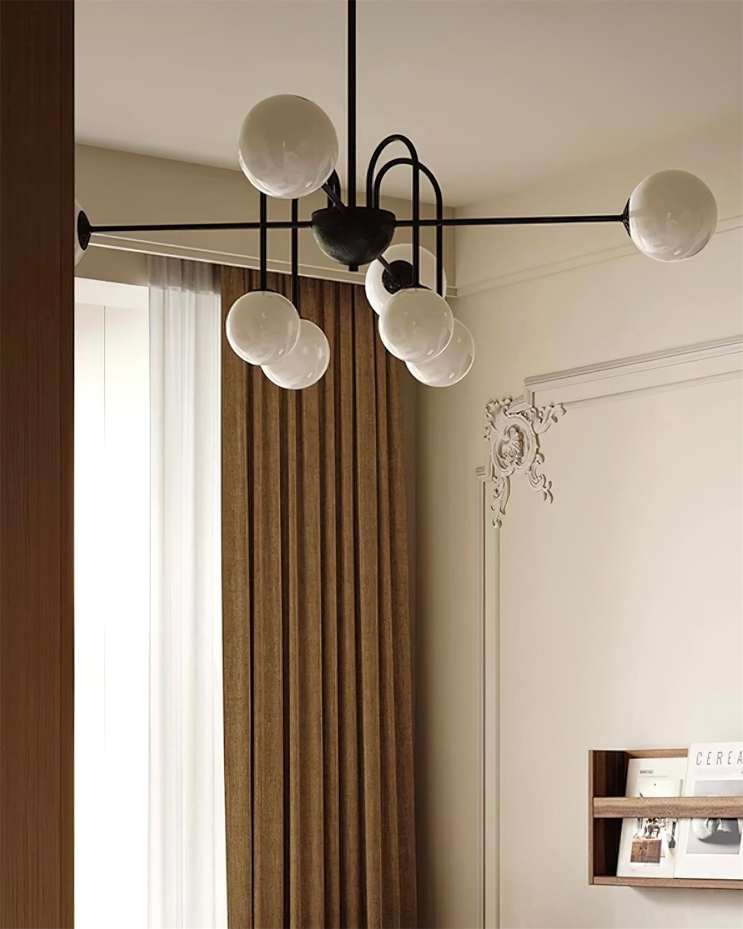 Chandelier Black Metal Arches Glass Globes Minimalist