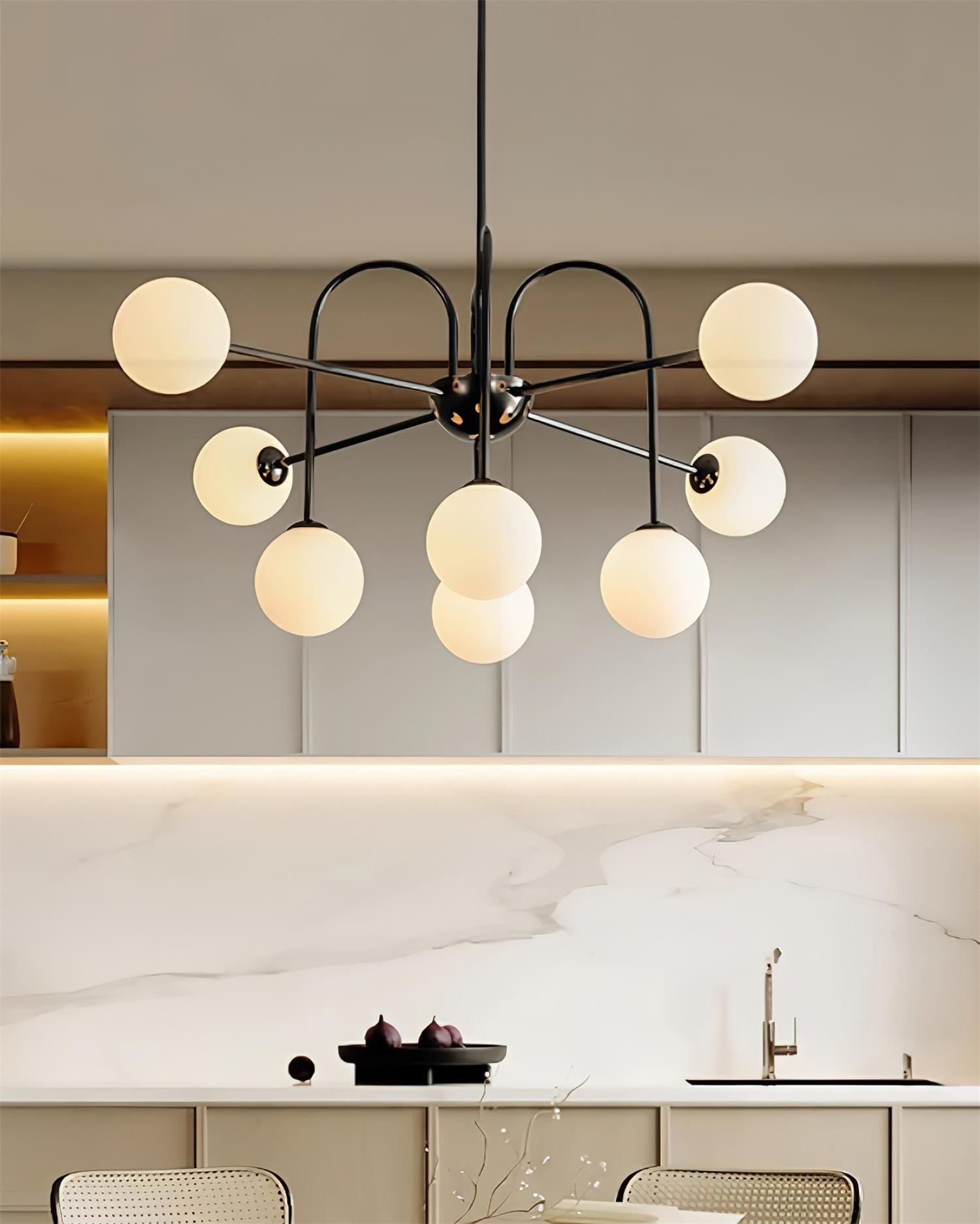 Chandelier Black Metal Arches Glass Globes Minimalist