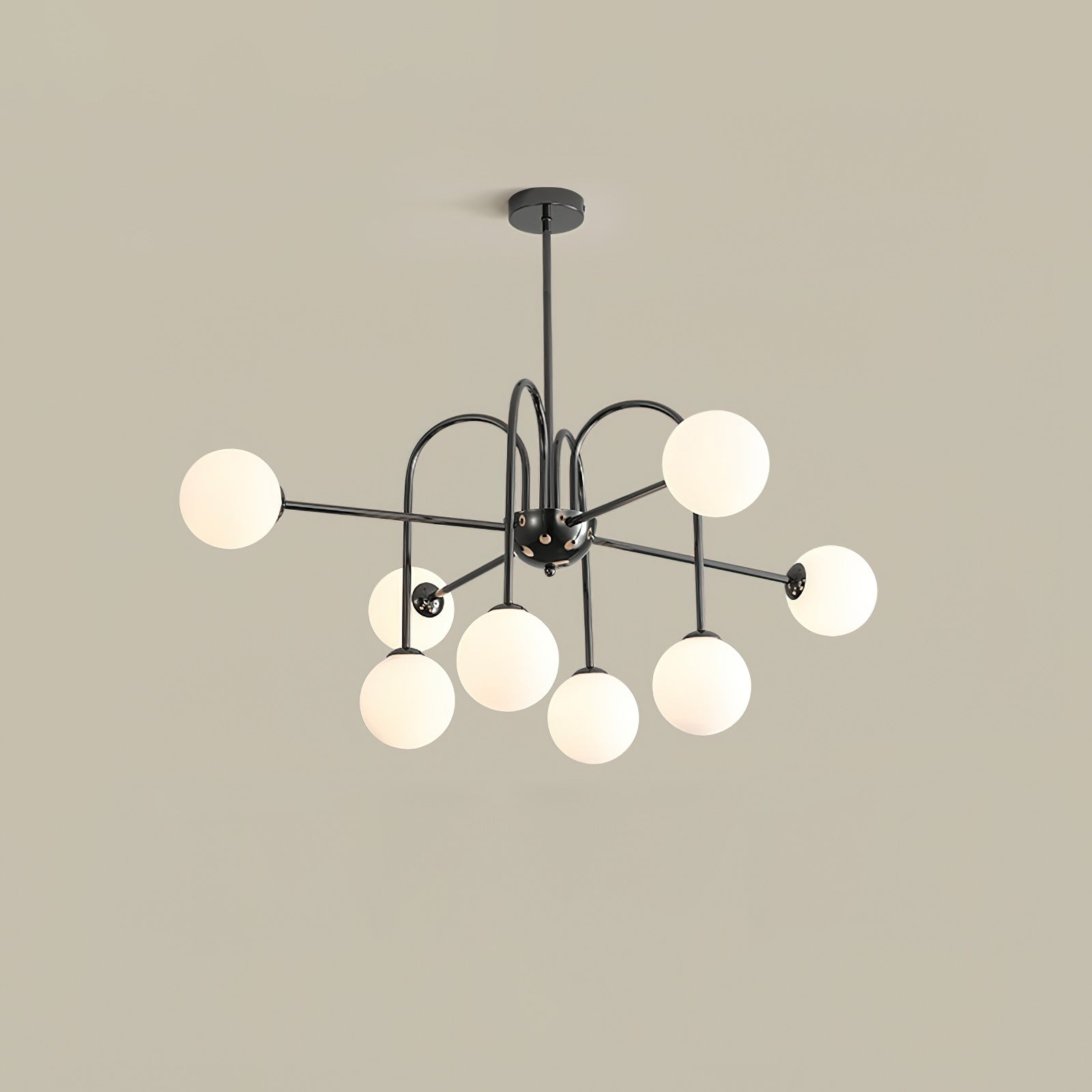 Chandelier Black Metal Arches Glass Globes Minimalist