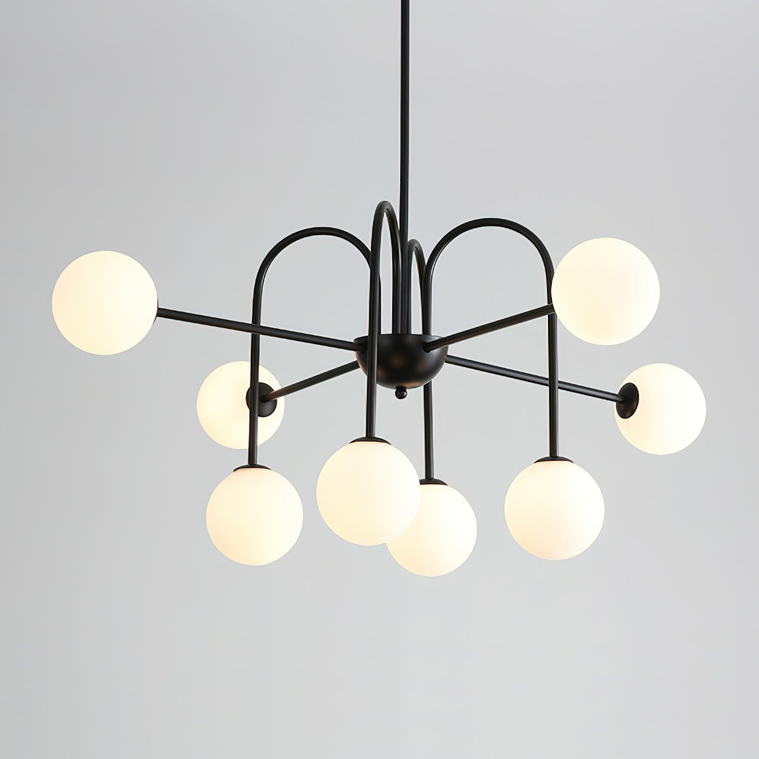 Chandelier Black Metal Arches Glass Globes Minimalist