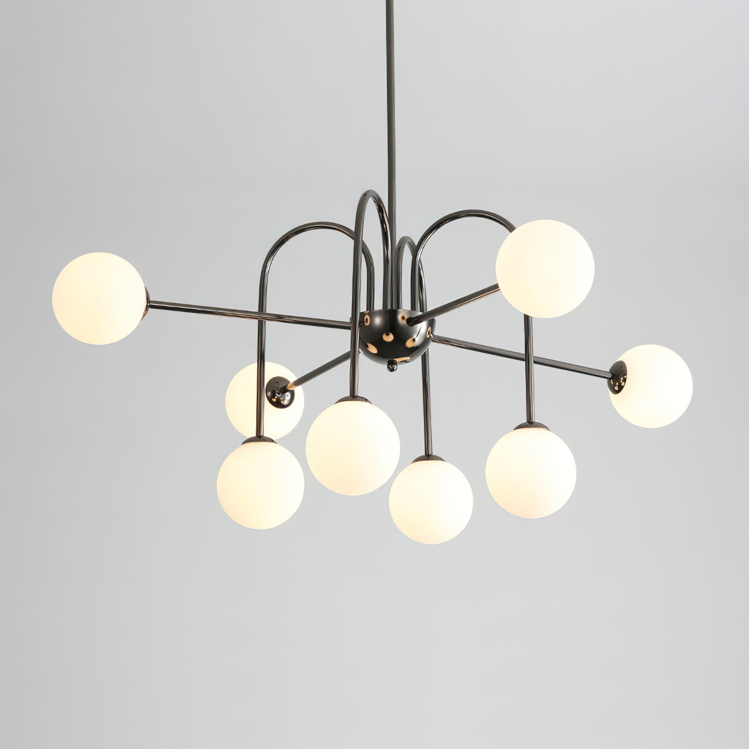 Chandelier Black Metal Arches Glass Globes Minimalist