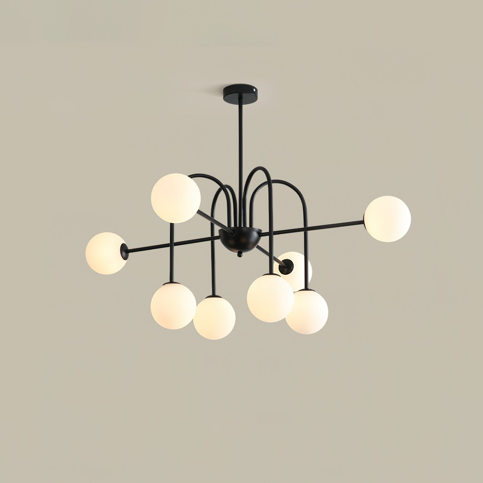 Chandelier Black Metal Arches Glass Globes Minimalist