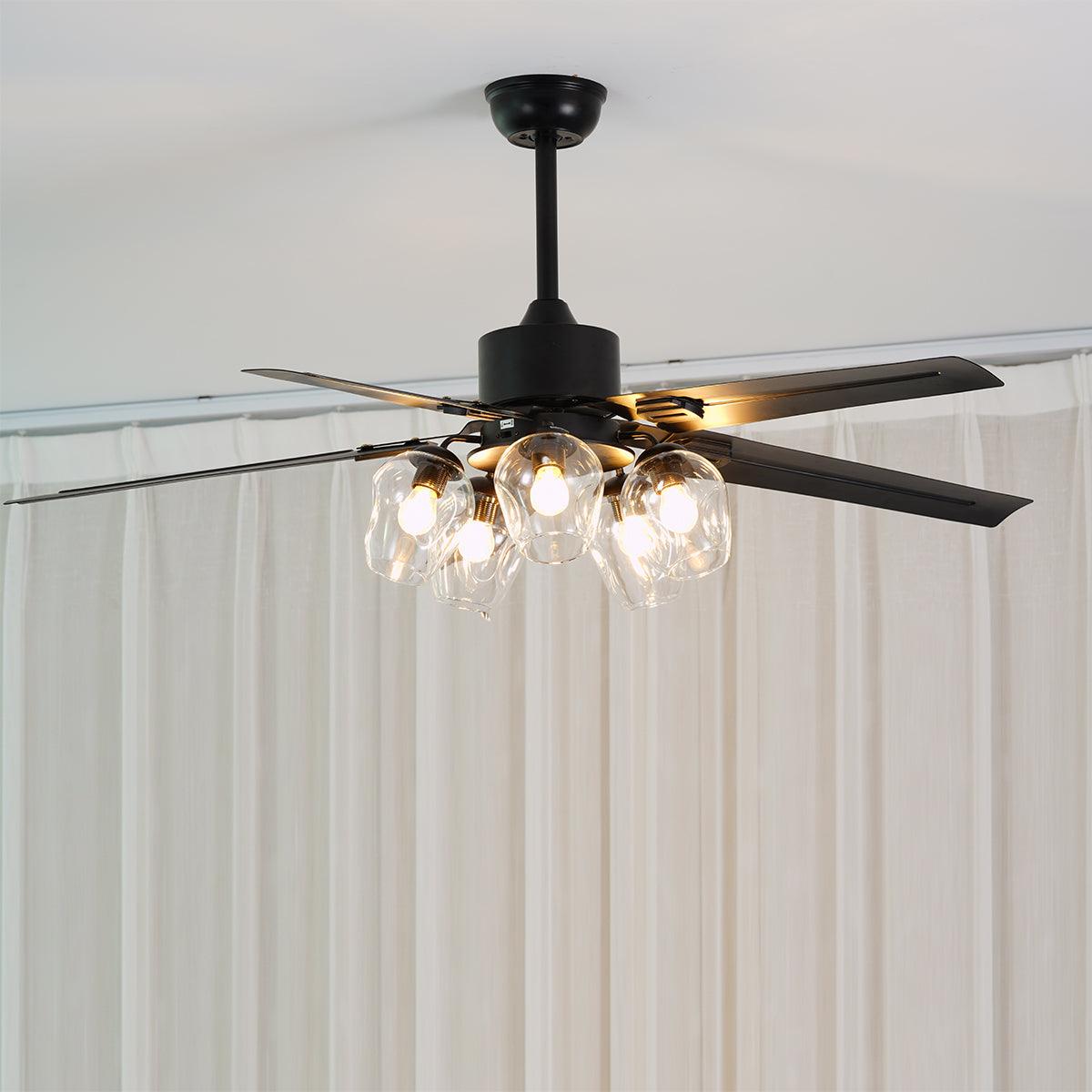 Zazoren Vintage Black Glass Ceiling Fan Light-Neutral Decor