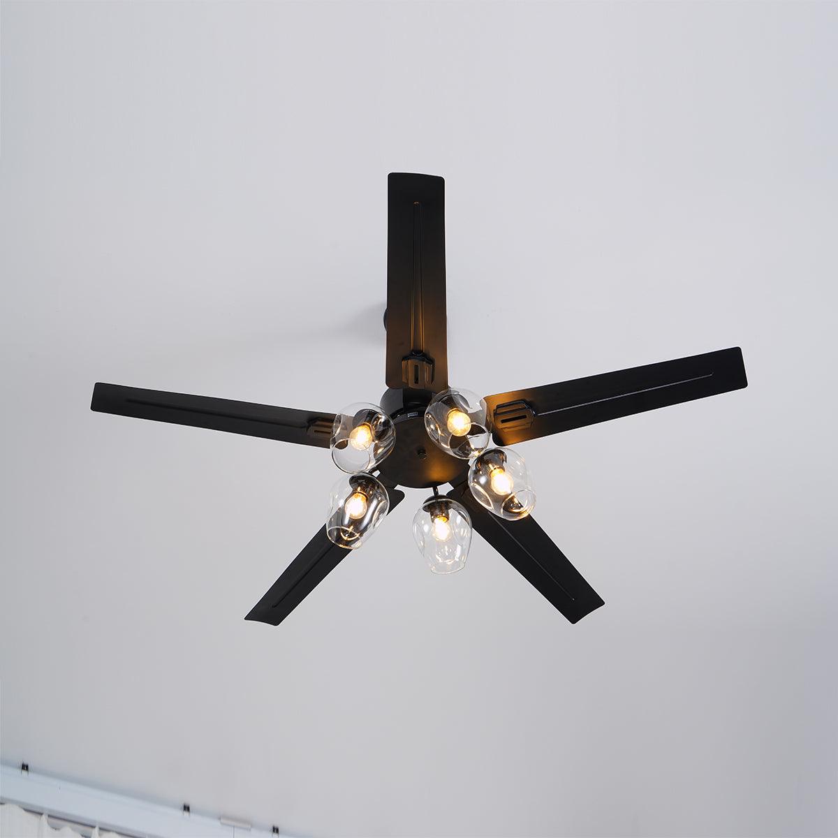 Zazoren Vintage Black Glass Ceiling Fan Light-Neutral Decor