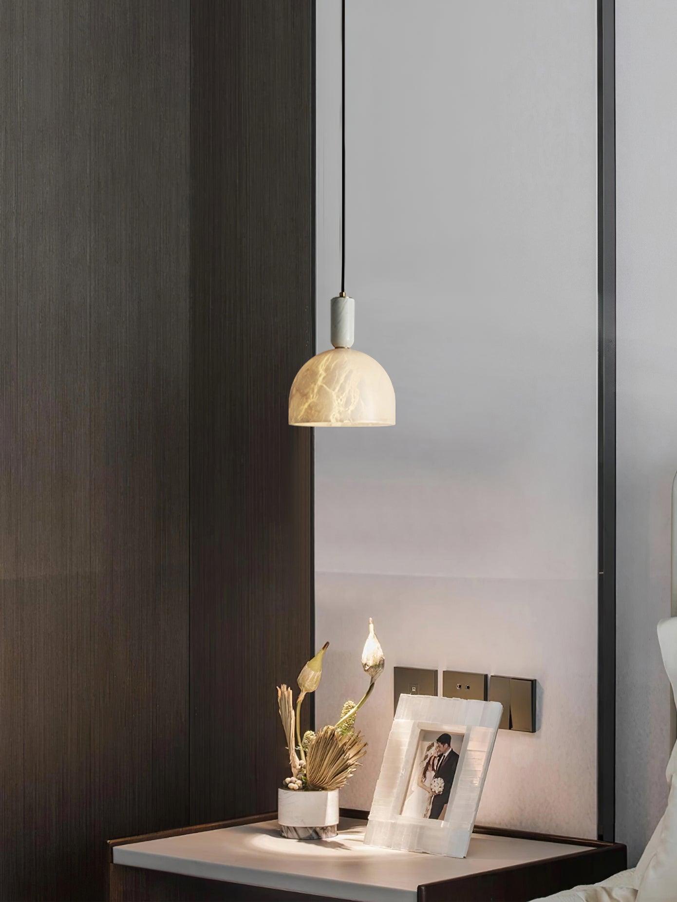 Leda Minimalist Alabaster Pendant Light-Neutral Decor