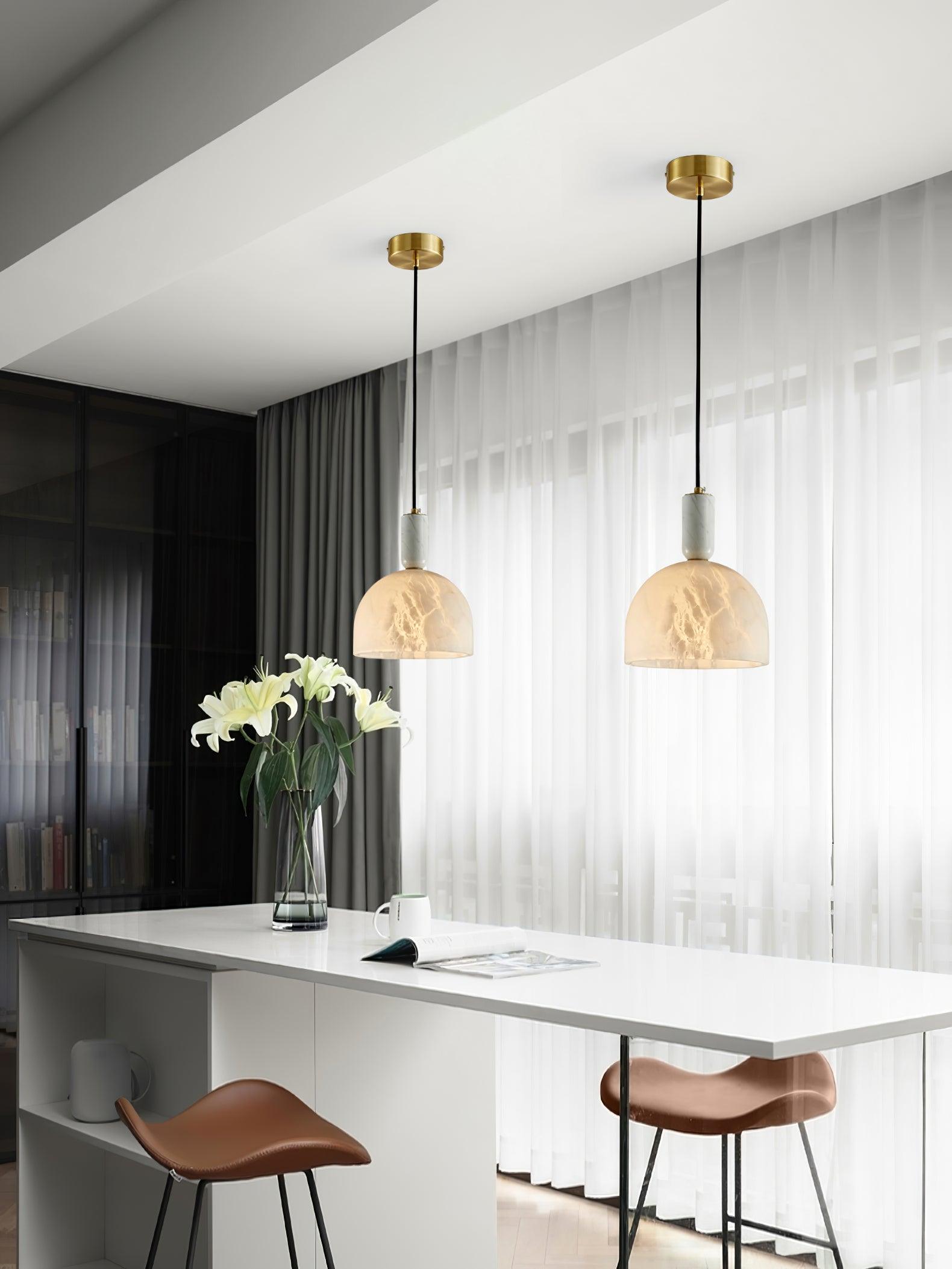 Leda Minimalist Alabaster Pendant Light-Neutral Decor