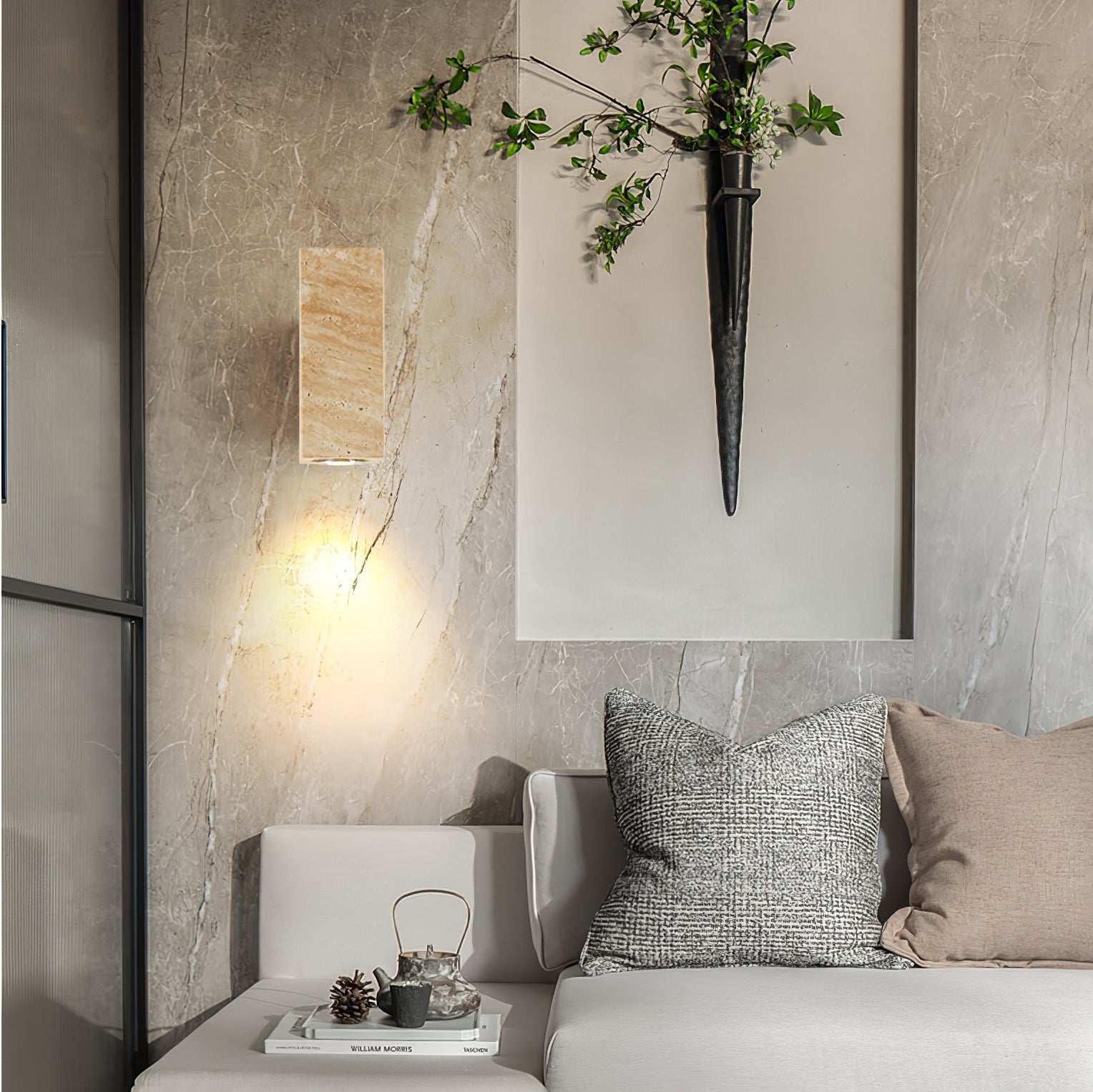 Ulthen Rectangular Travertine Wall Light-Neutral Decor