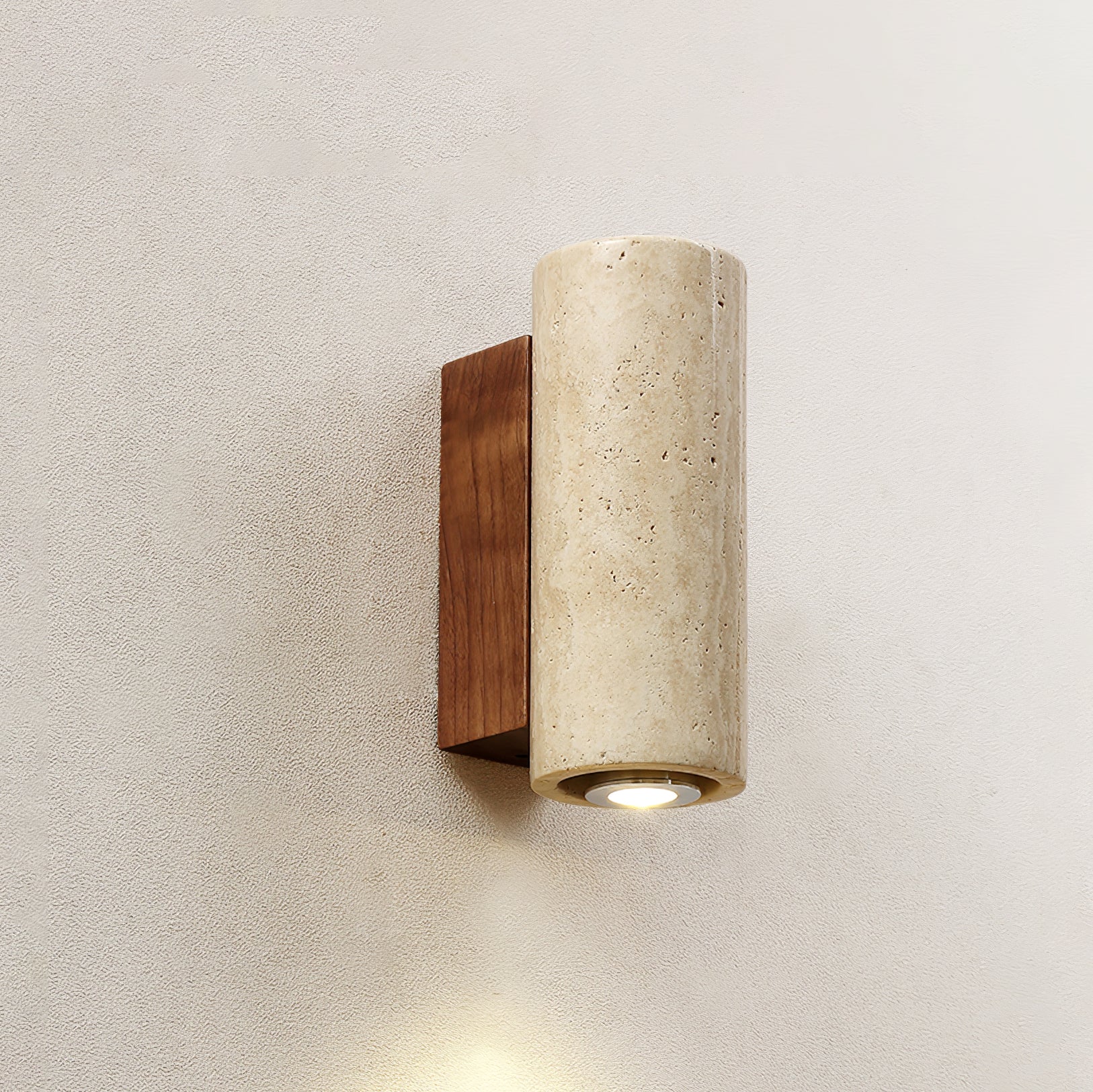 Bira Cylinder-Wood Travertine Wall Light-Neutral Decor