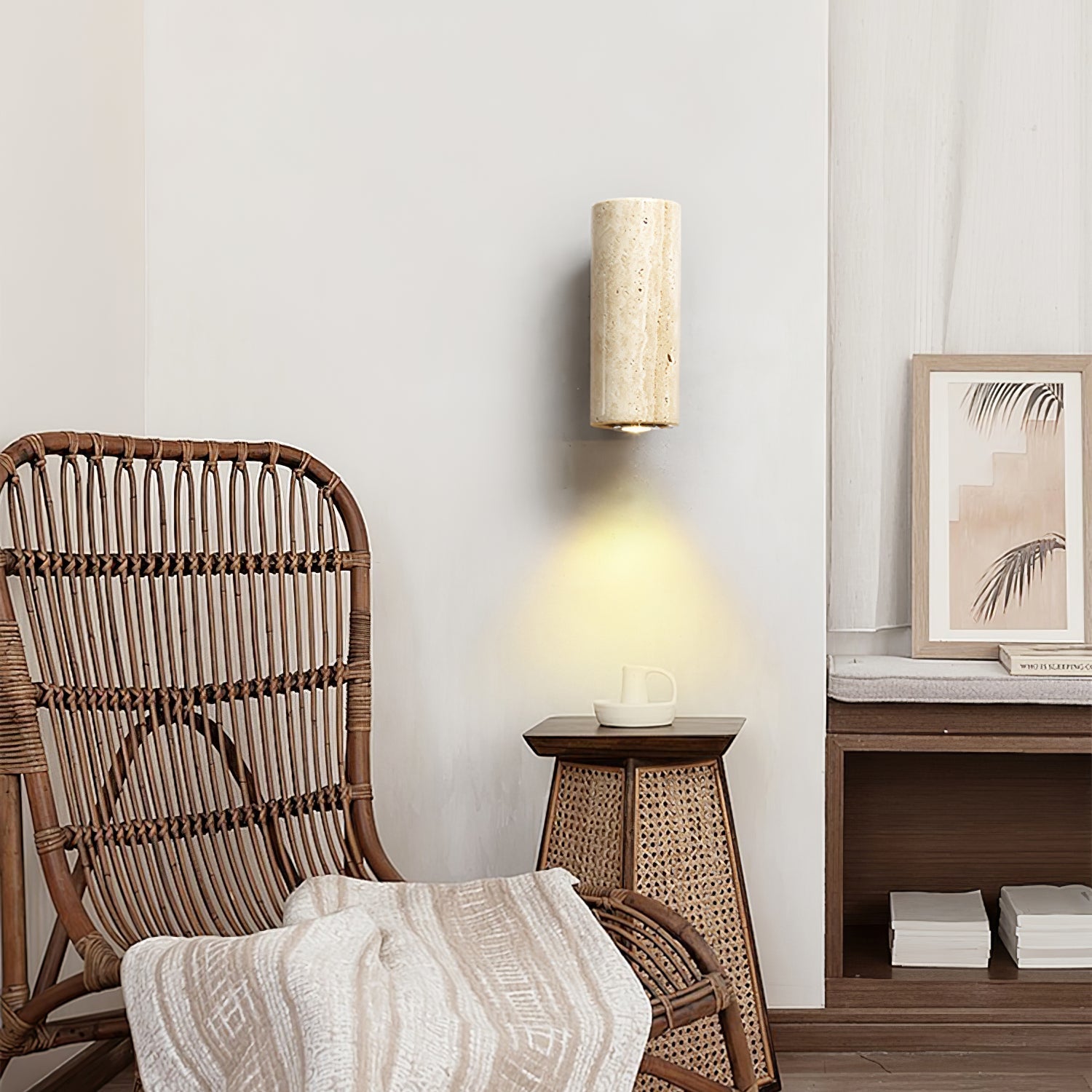 Bira Cylinder-Wood Travertine Wall Light-Neutral Decor