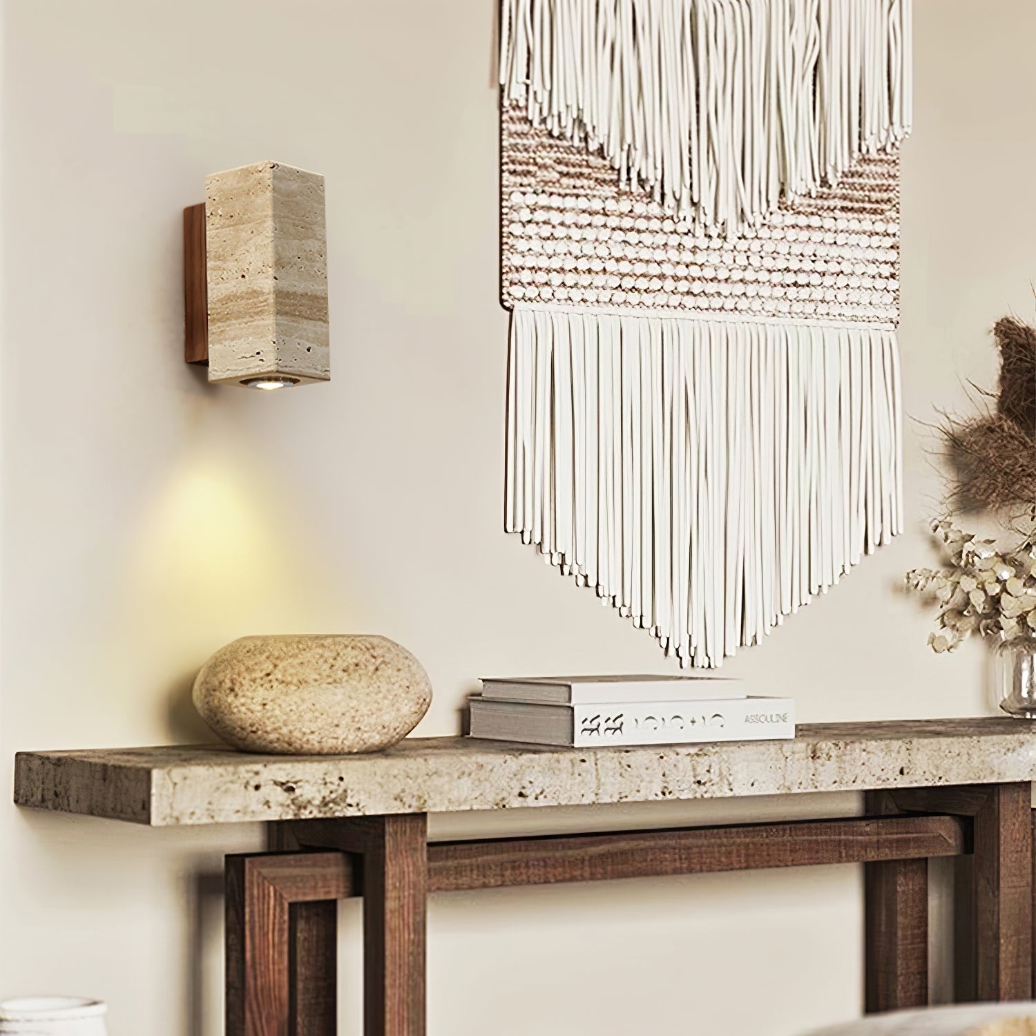 Bira Cylinder-Wood Travertine Wall Light-Neutral Decor