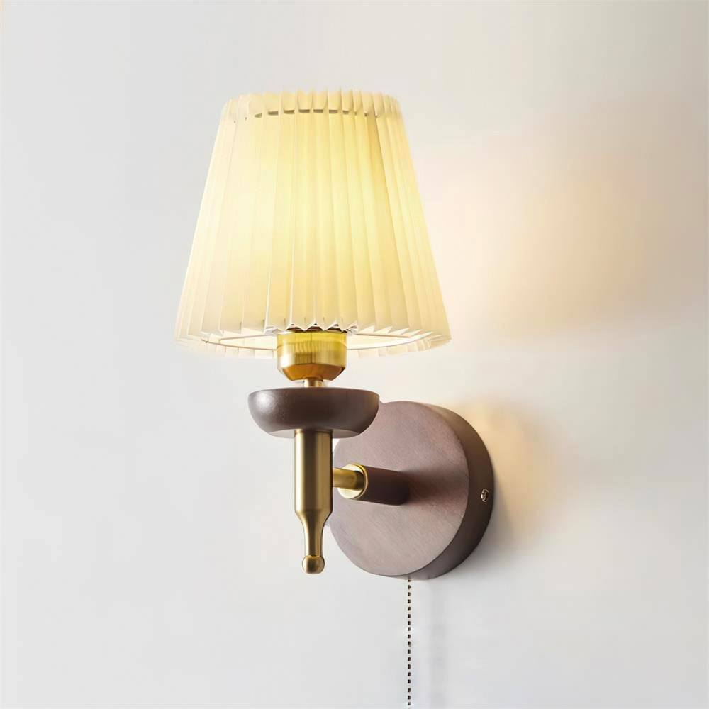 Wall Lamp Fabric Shade Modern Classic Gold Walnut Sconce Bedroom
