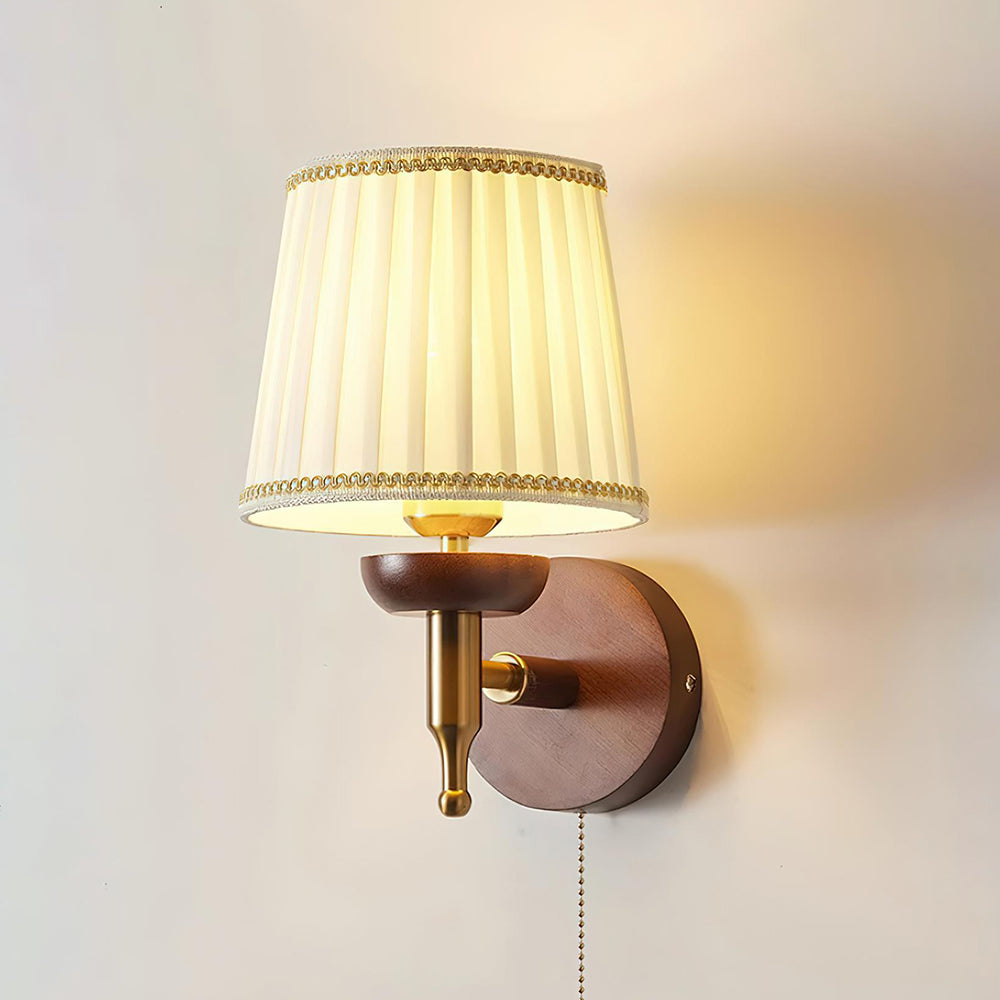 Blixen Wall Lamp Fabric Classic Gold Walnut Bedroom-Neutral Decor