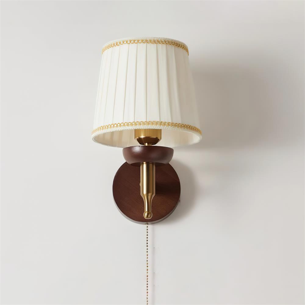 Wall Lamp Fabric Shade Modern Classic Gold Walnut Sconce Bedroom