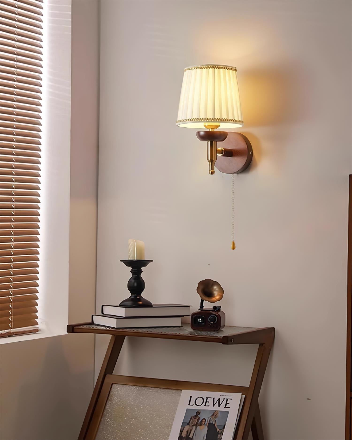 Blixen Wall Lamp Fabric Classic Gold Walnut Bedroom-Neutral Decor