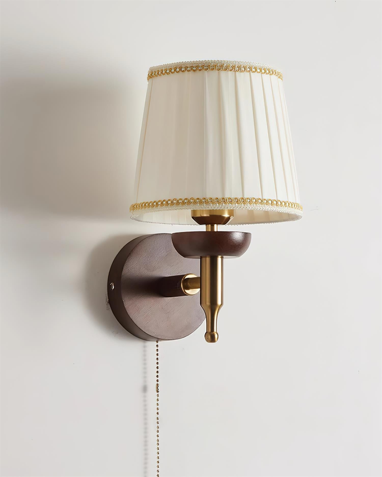Wall Lamp Fabric Shade Modern Classic Gold Walnut Sconce Bedroom