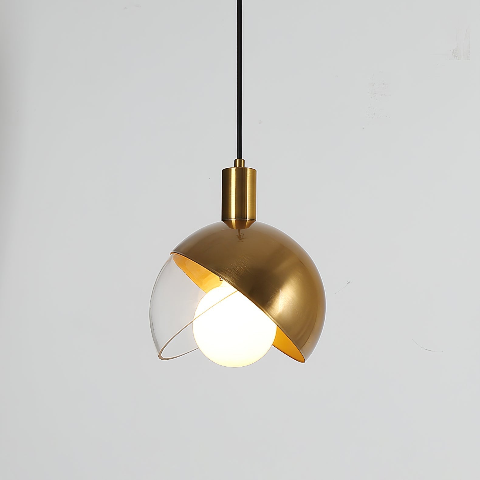 Noveny Pendant Lamp Brass Glass Half Dome Globe Mid Century-Neutral Decor