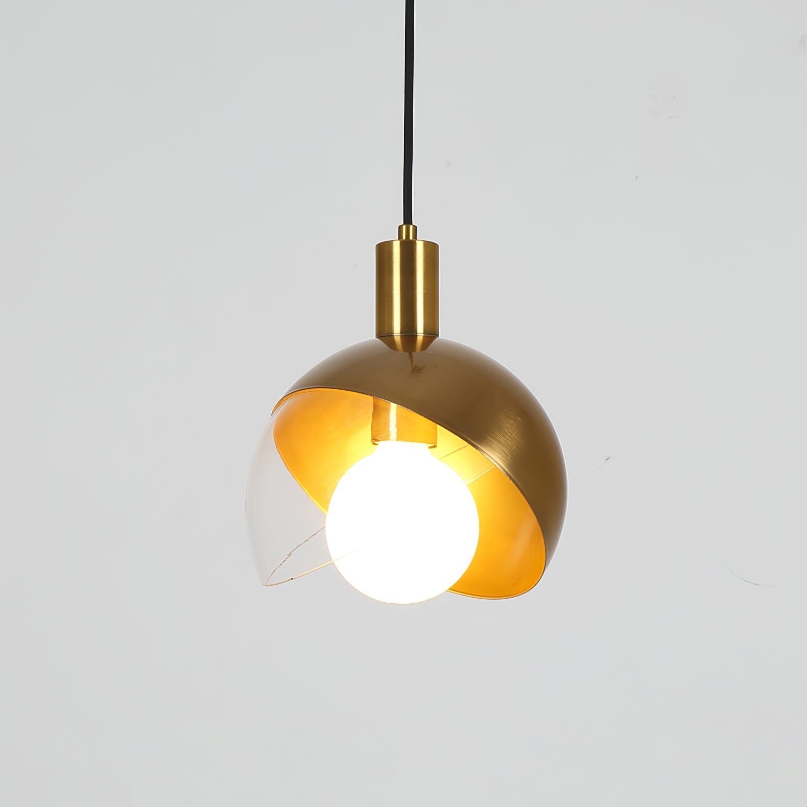 Noveny Pendant Lamp Brass Glass Half Dome Globe Mid Century-Neutral Decor