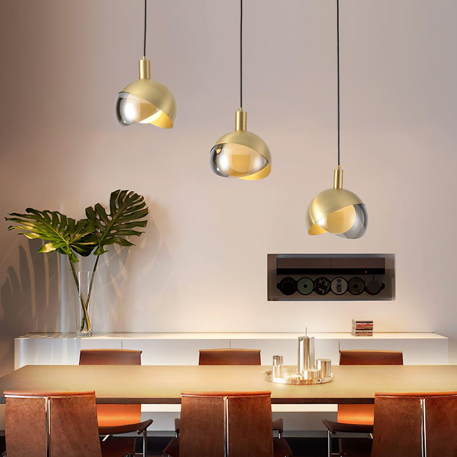 Noveny Pendant Lamp Brass Glass Half Dome Globe Mid Century-Neutral Decor