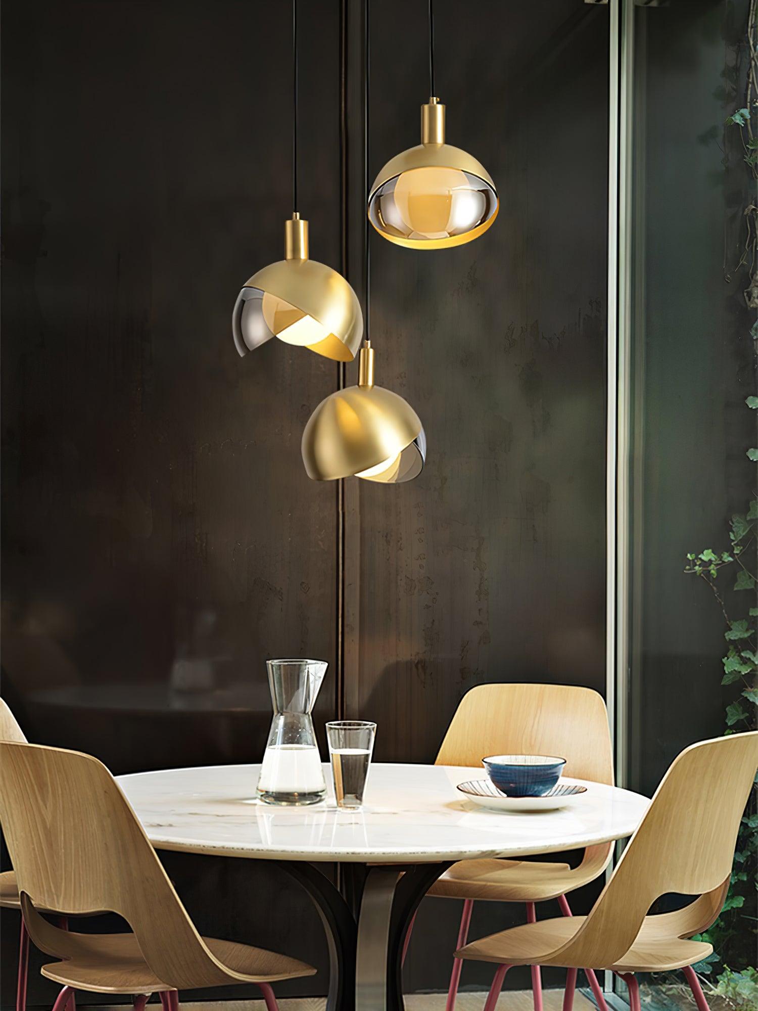 Noveny Pendant Lamp Brass Glass Half Dome Globe Mid Century-Neutral Decor