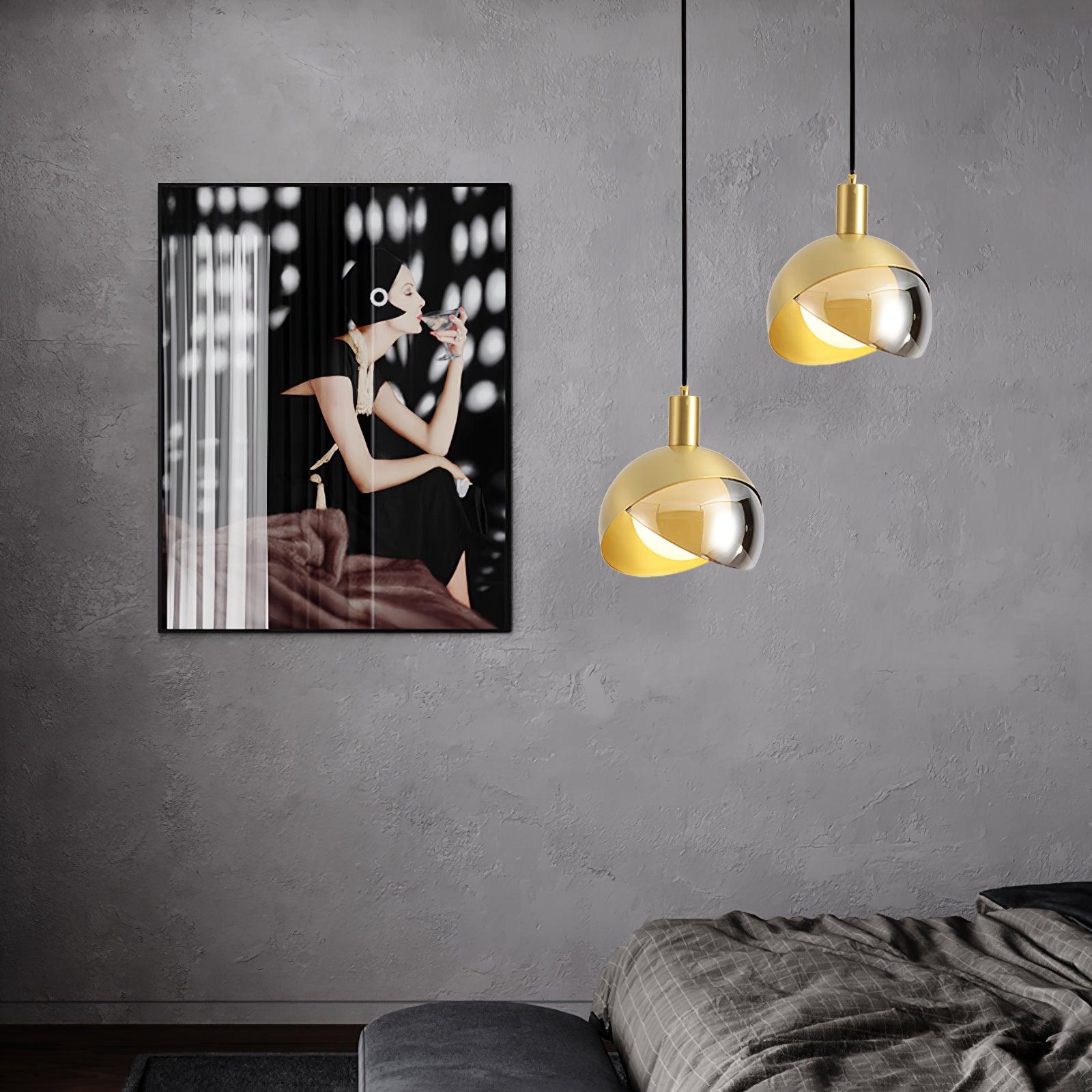 Noveny Pendant Lamp Brass Glass Half Dome Globe Mid Century-Neutral Decor