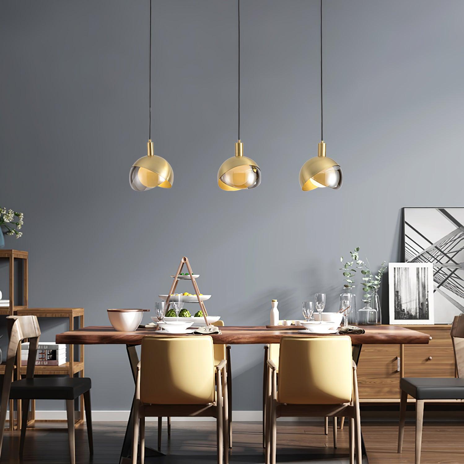 Noveny Pendant Lamp Brass Glass Half Dome Globe Mid Century-Neutral Decor