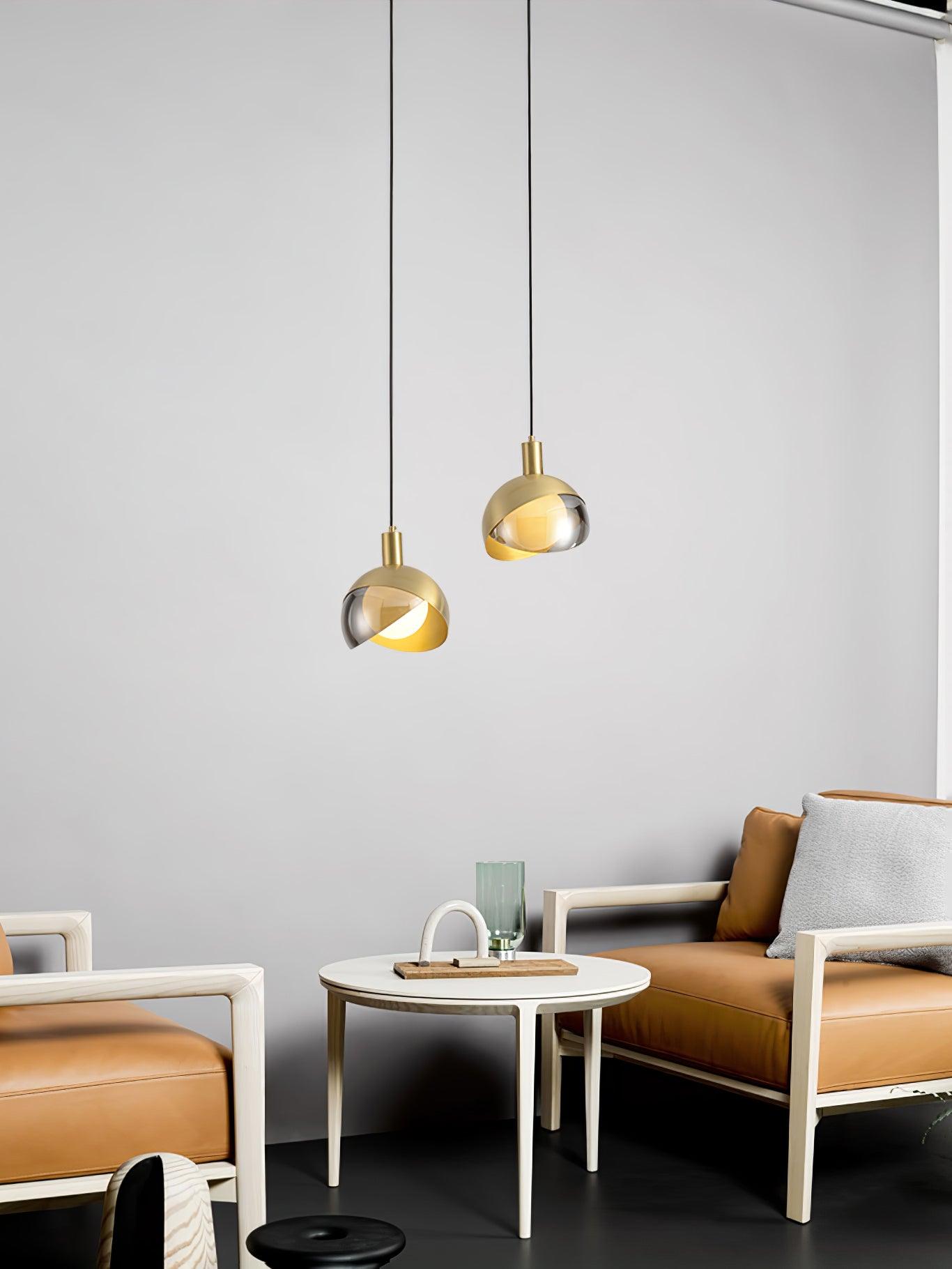 Noveny Pendant Lamp Brass Glass Half Dome Globe Mid Century-Neutral Decor