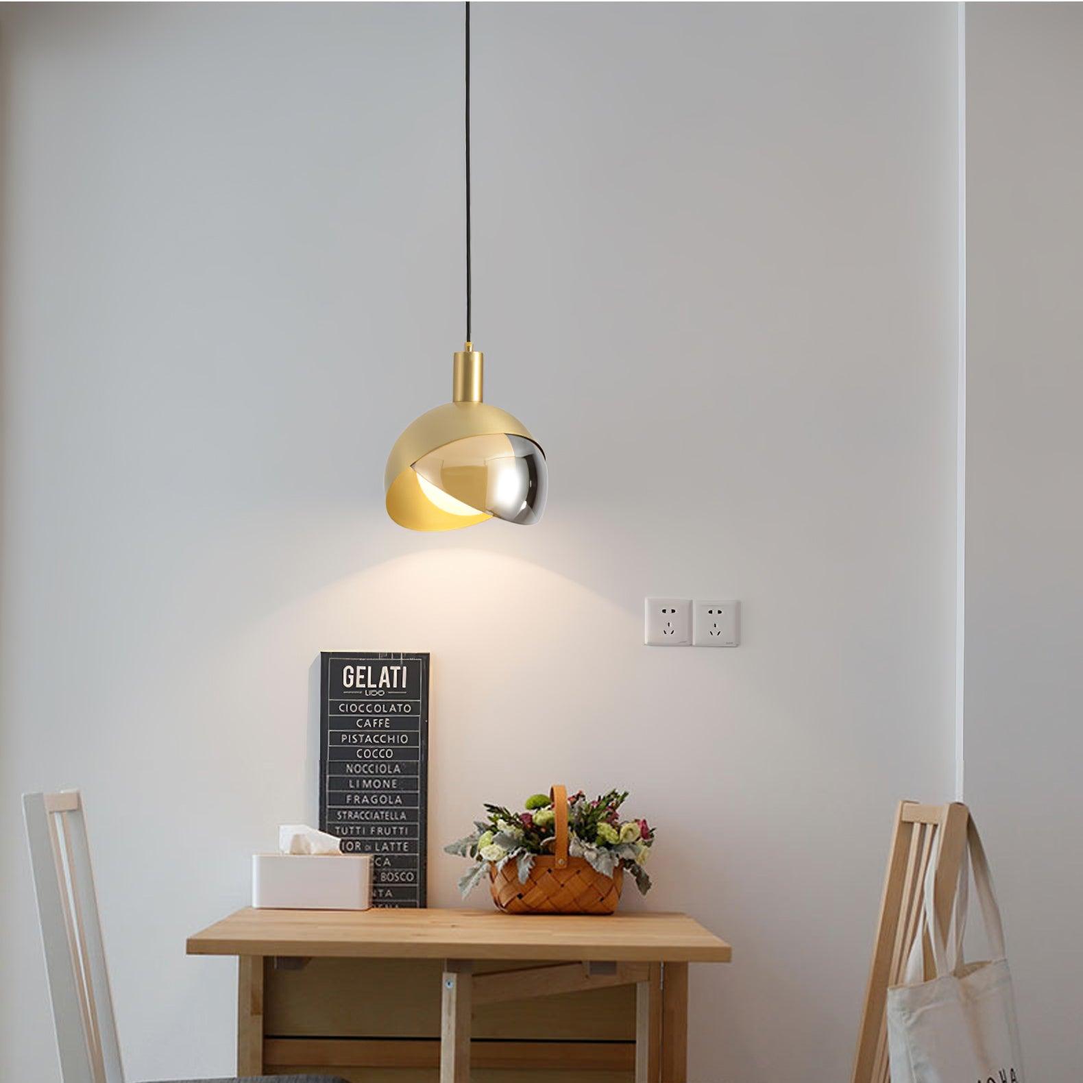 Noveny Pendant Lamp Brass Glass Half Dome Globe Mid Century-Neutral Decor