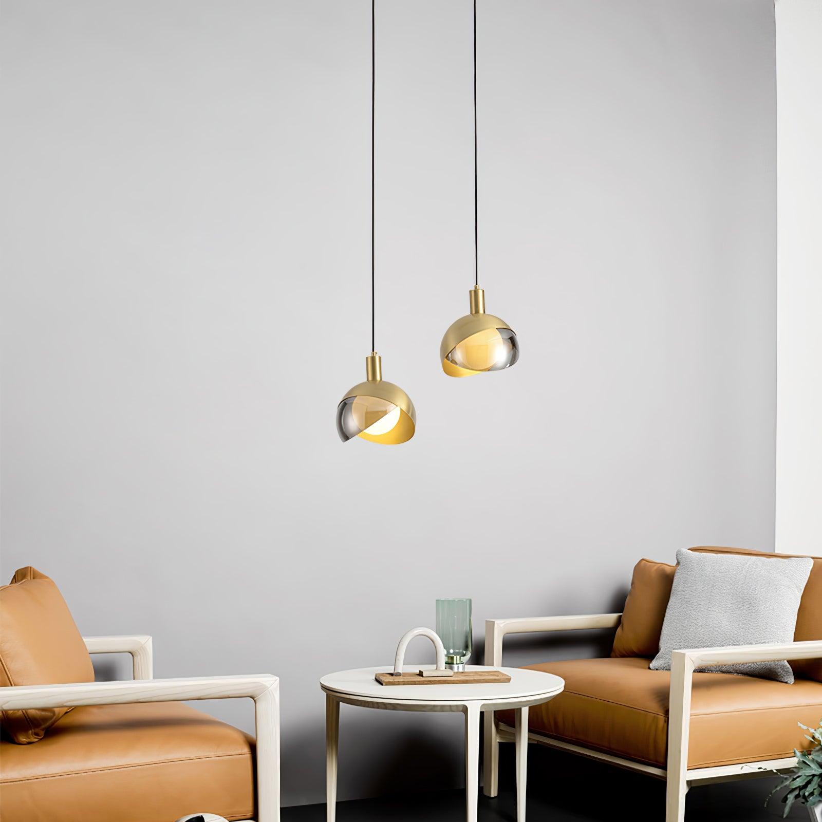 Noveny Pendant Lamp Brass Glass Half Dome Globe Mid Century-Neutral Decor