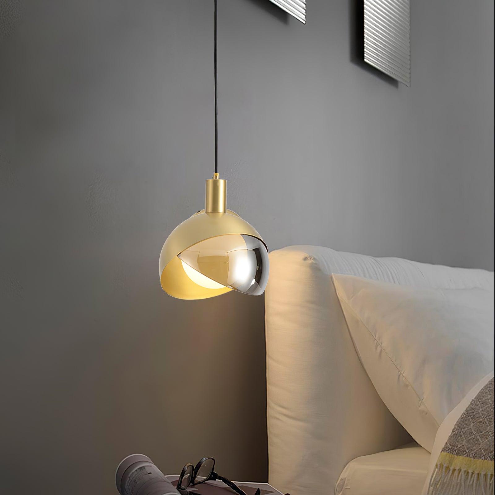 Noveny Pendant Lamp Brass Glass Half Dome Globe Mid Century-Neutral Decor