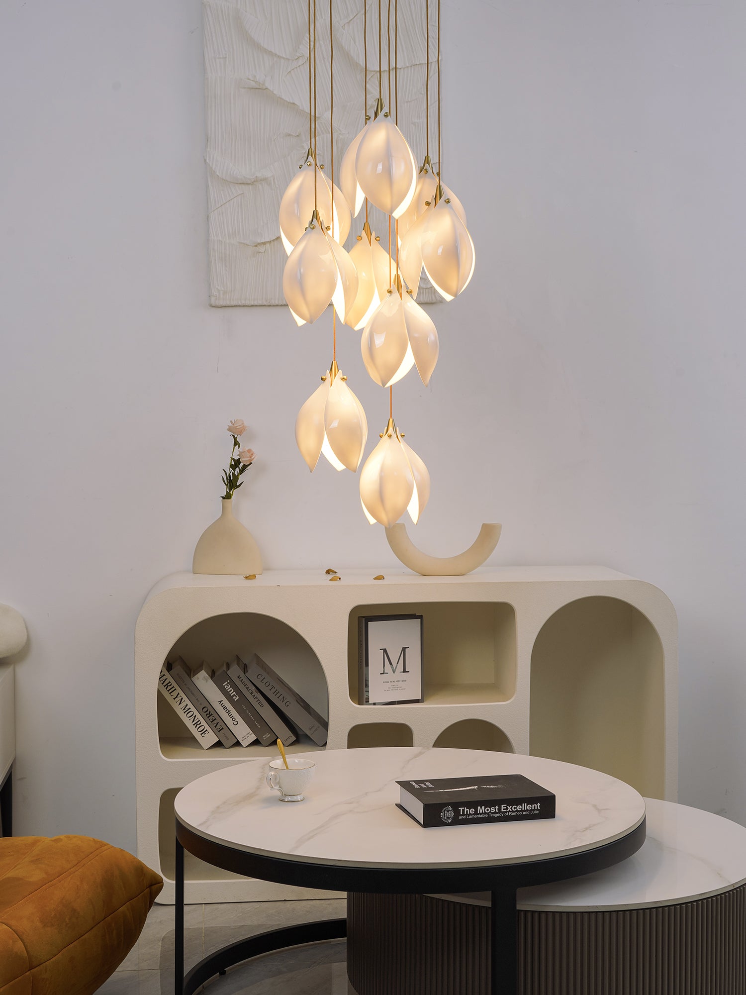 Lustra Pendant Lamp White Floral Ceramic-Neutral Decor
