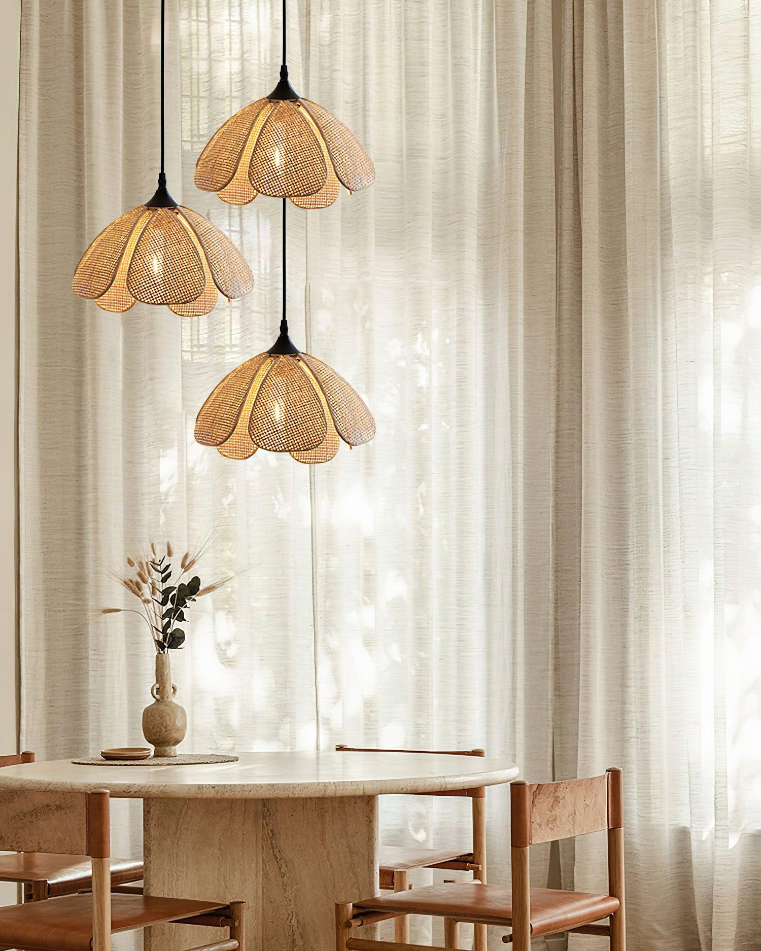 Dyor Elegance Bloom Rattan Fabric Pendant Lamp-Neutral Decor
