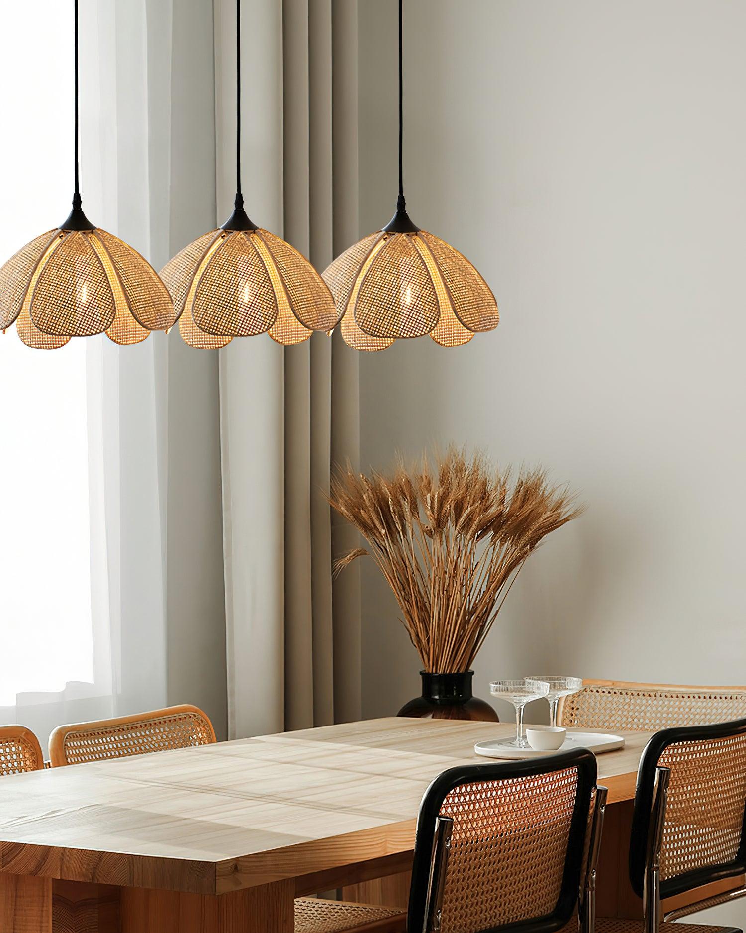 Dyor Elegance Bloom Rattan Fabric Pendant Lamp-Neutral Decor