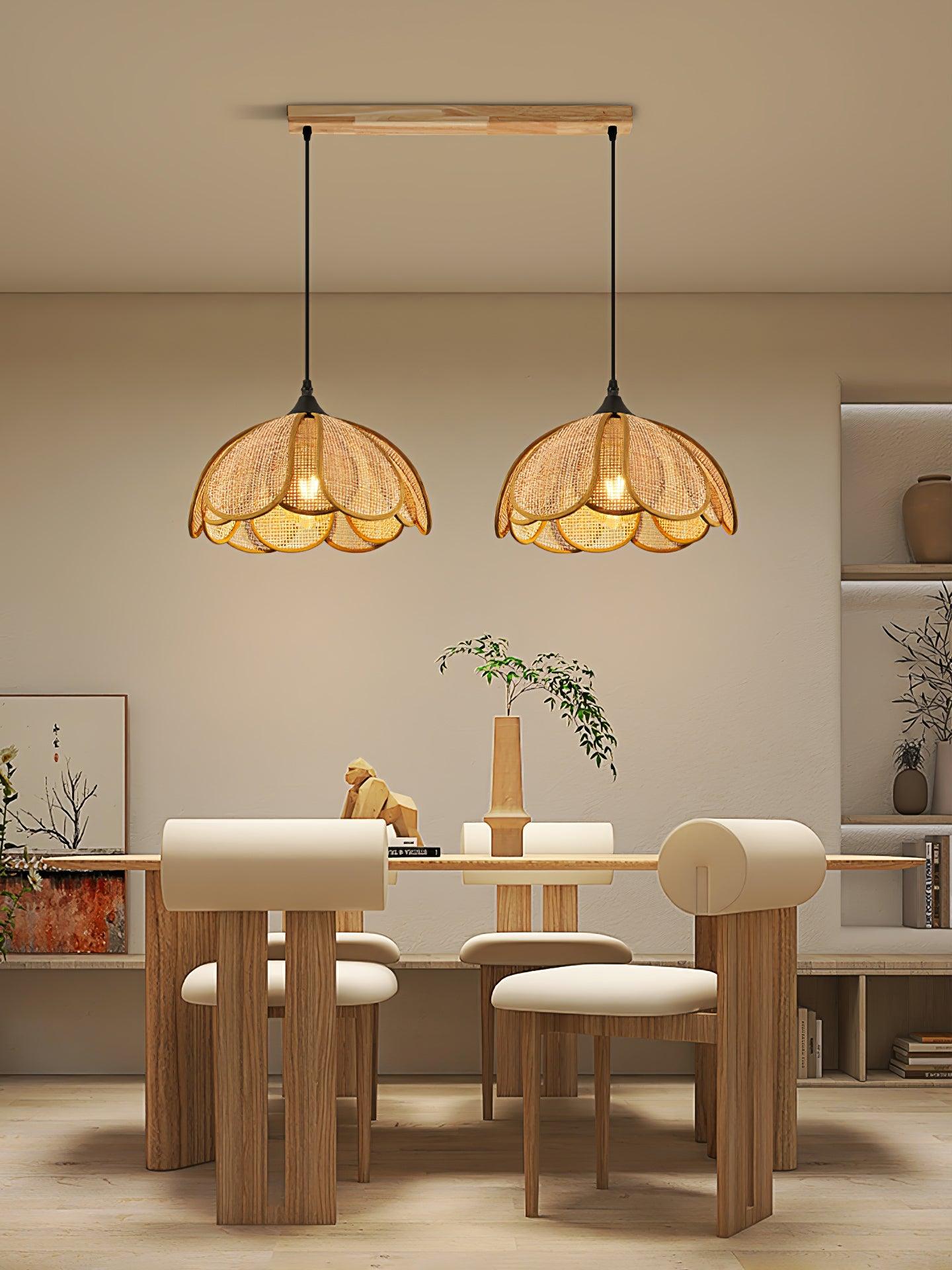 Dyor Elegance Bloom Rattan Fabric Pendant Lamp-Neutral Decor