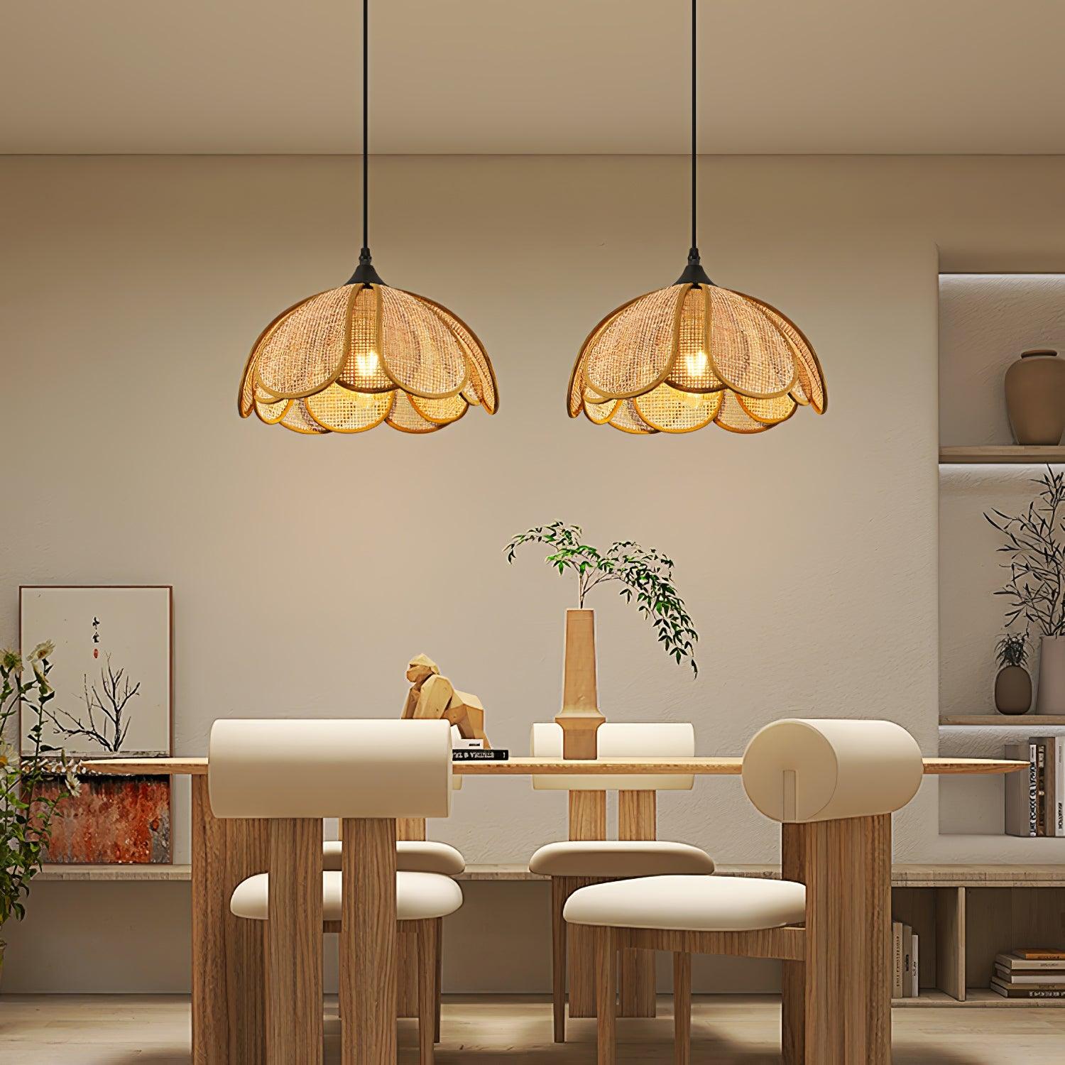 Dyor Elegance Bloom Rattan Fabric Pendant Lamp-Neutral Decor