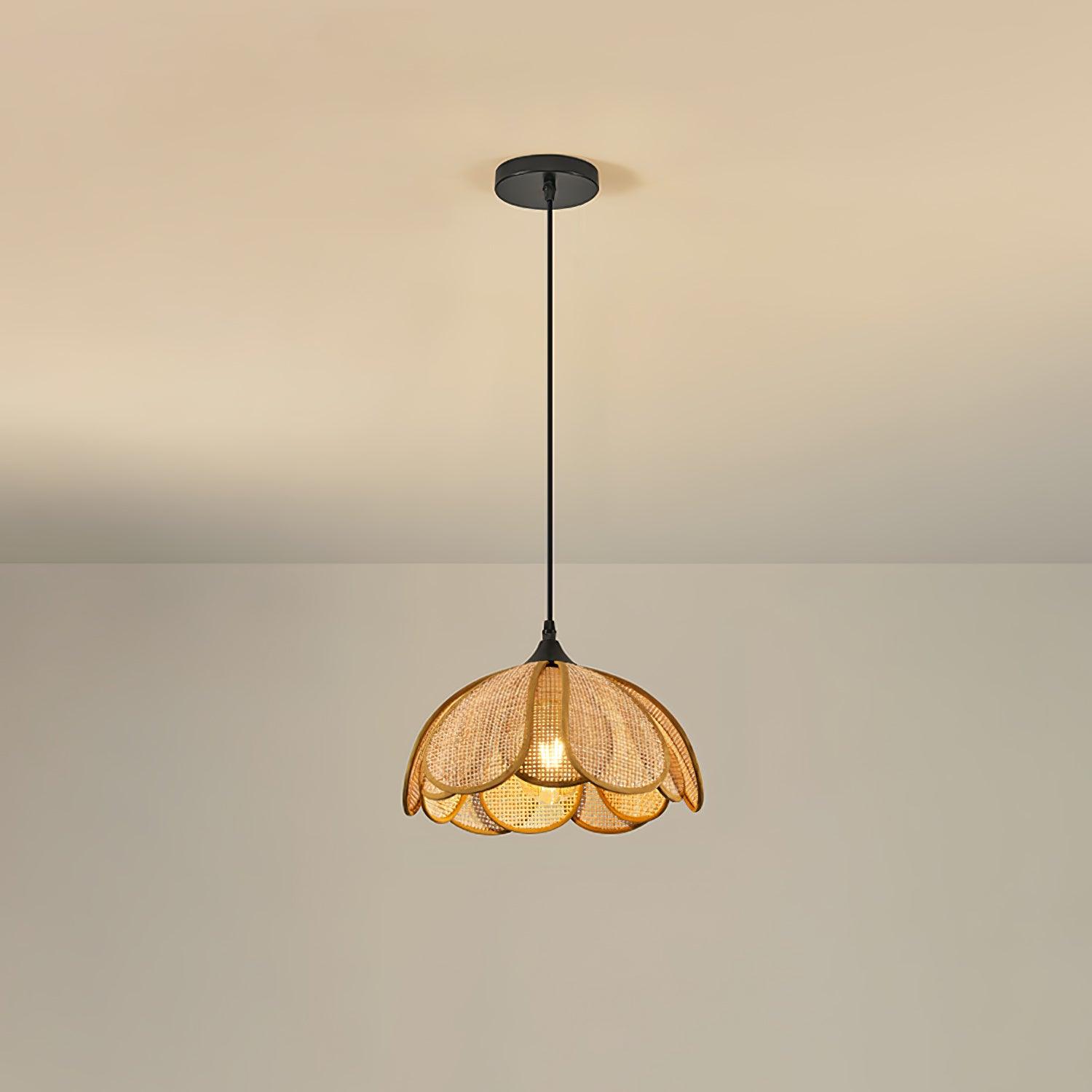 Dyor Elegance Bloom Rattan Fabric Pendant Lamp-Neutral Decor