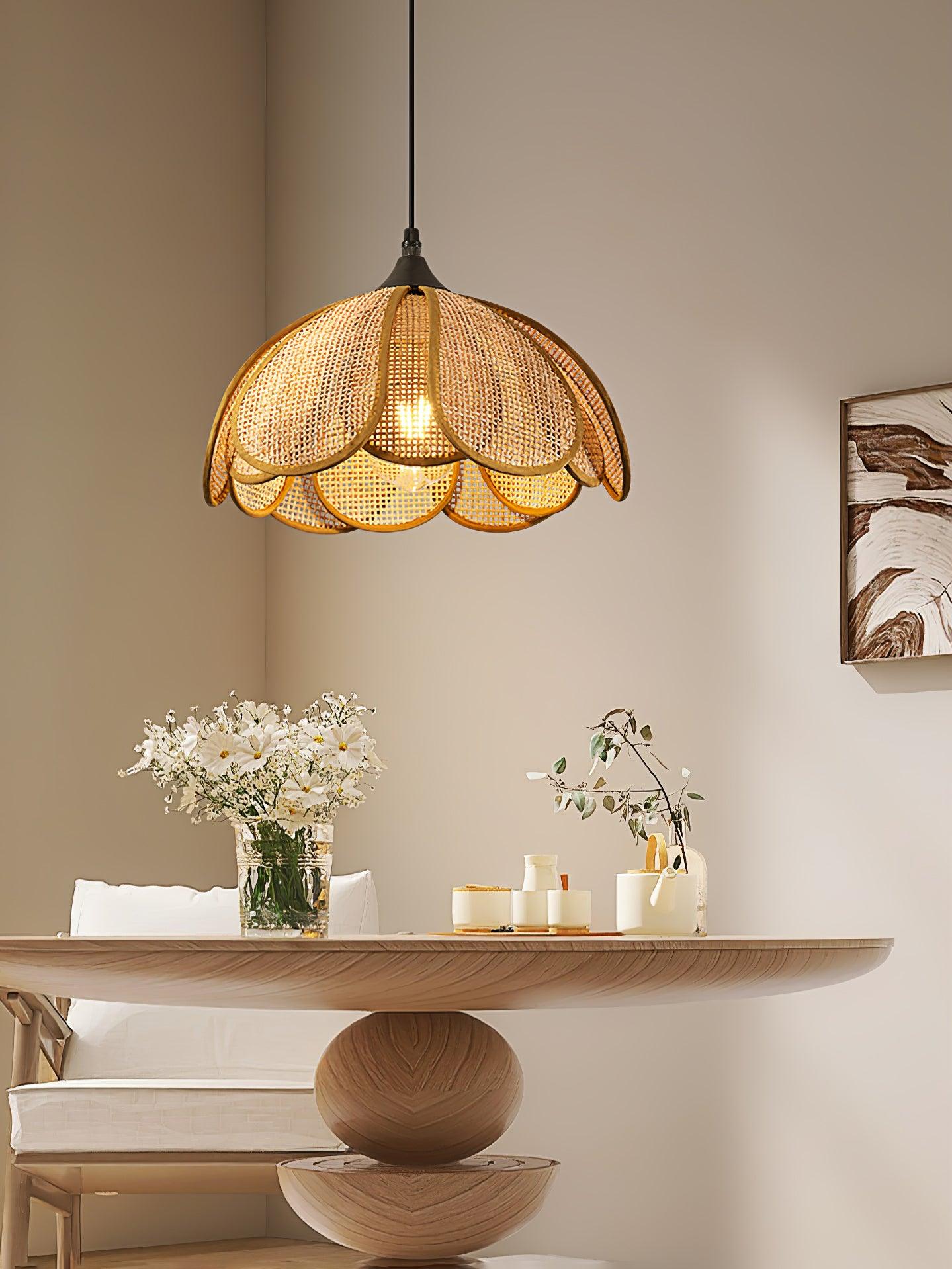 Dyor Elegance Bloom Rattan Fabric Pendant Lamp-Neutral Decor