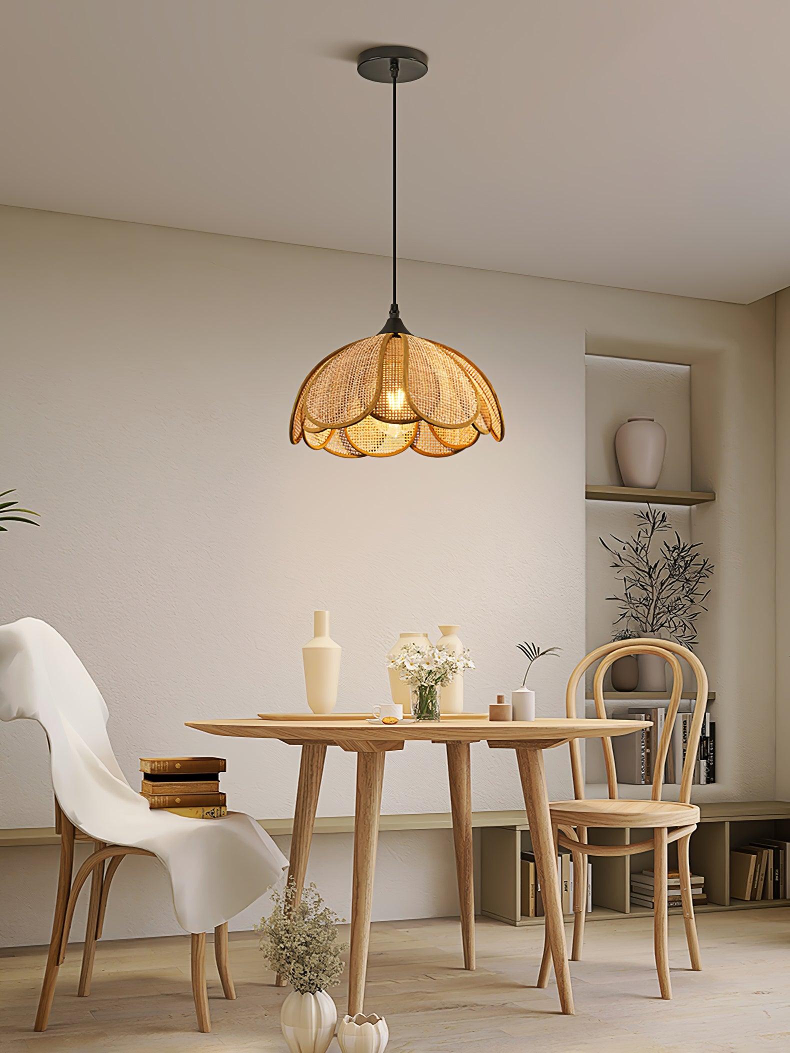 Dyor Elegance Bloom Rattan Fabric Pendant Lamp-Neutral Decor