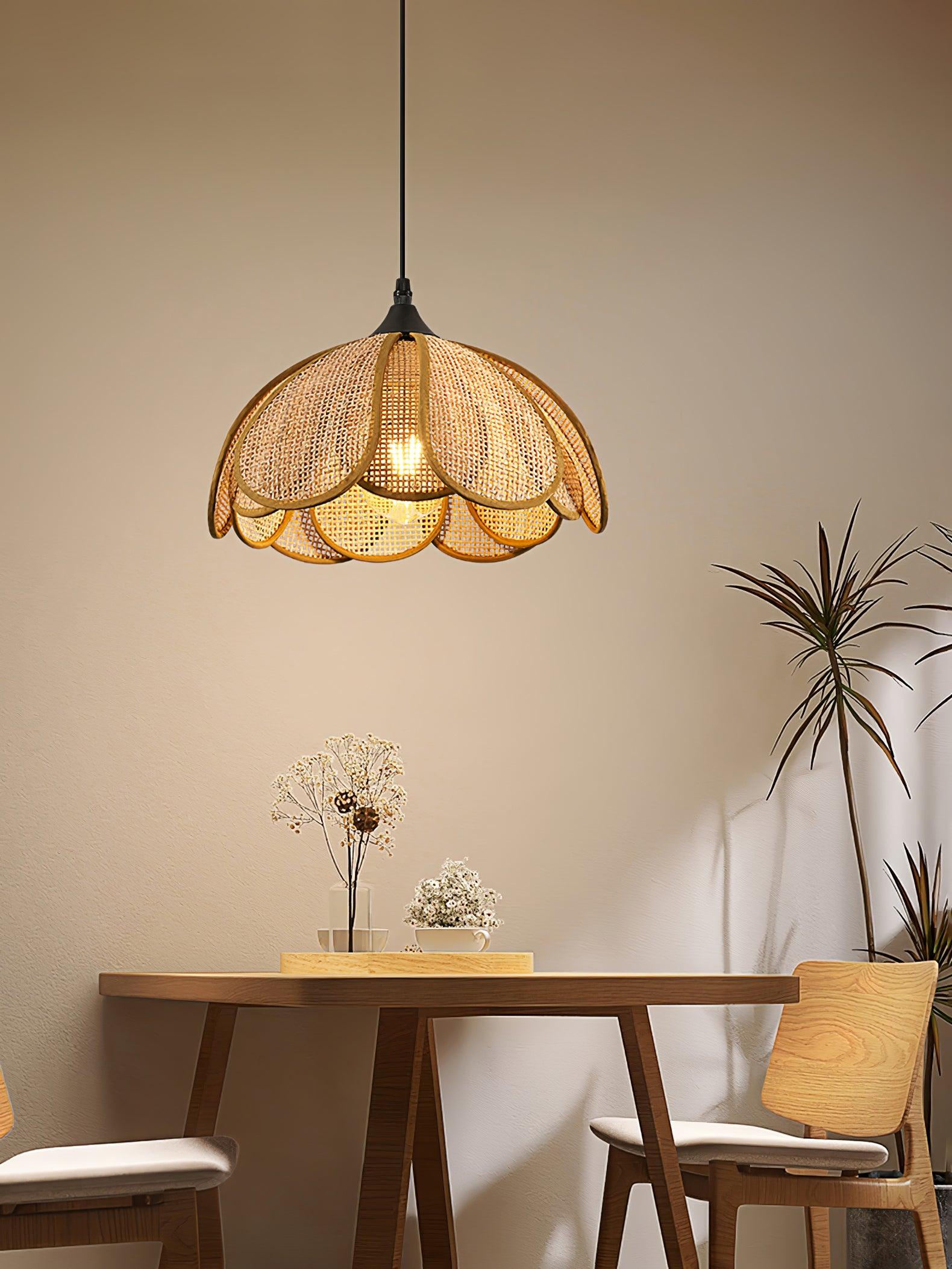 Dyor Elegance Bloom Rattan Fabric Pendant Lamp-Neutral Decor