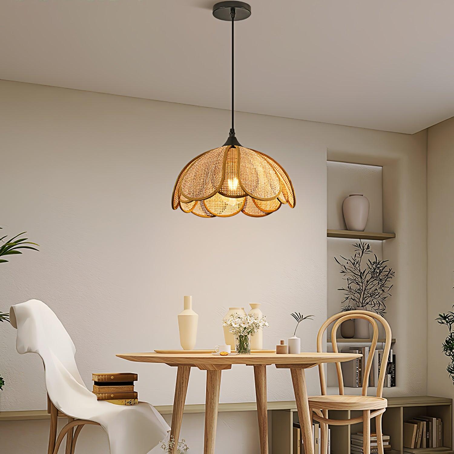 Dyor Elegance Bloom Rattan Fabric Pendant Lamp-Neutral Decor