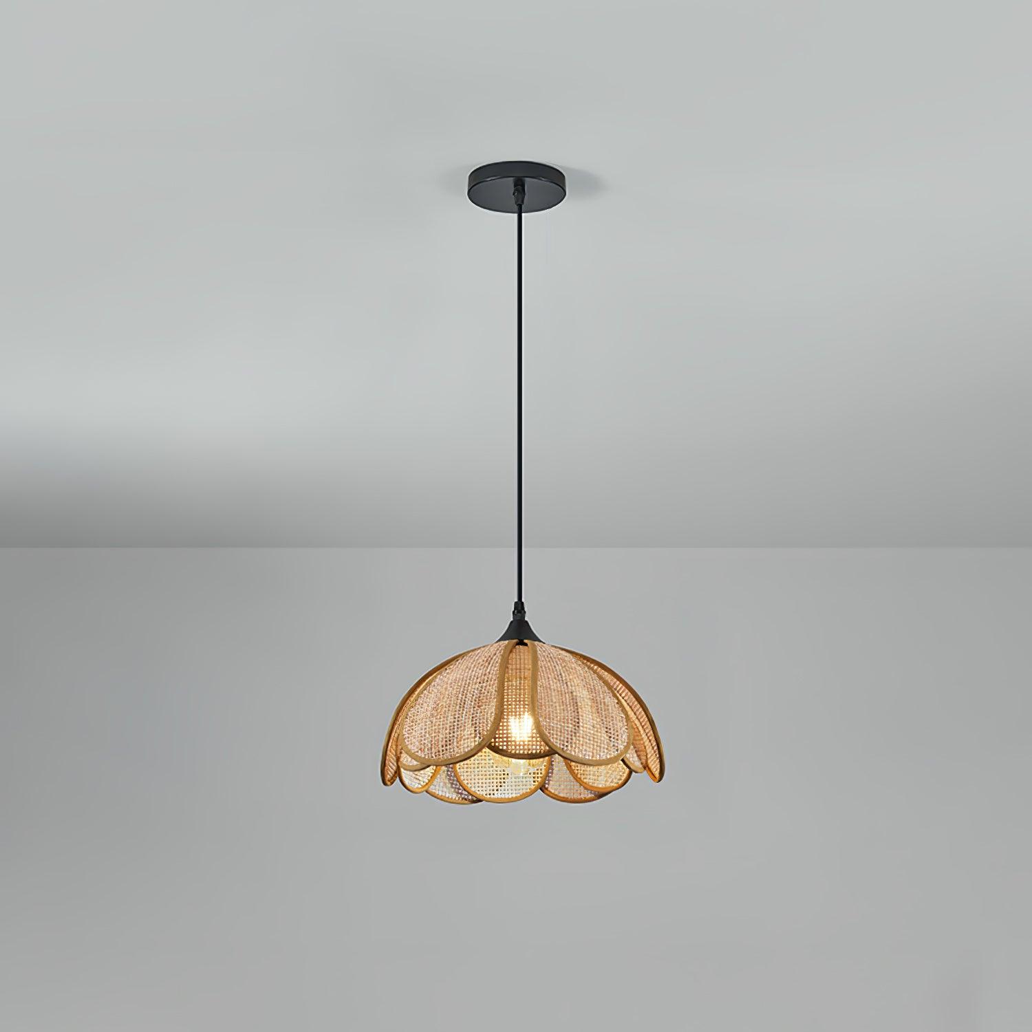 Dyor Elegance Bloom Rattan Fabric Pendant Lamp-Neutral Decor