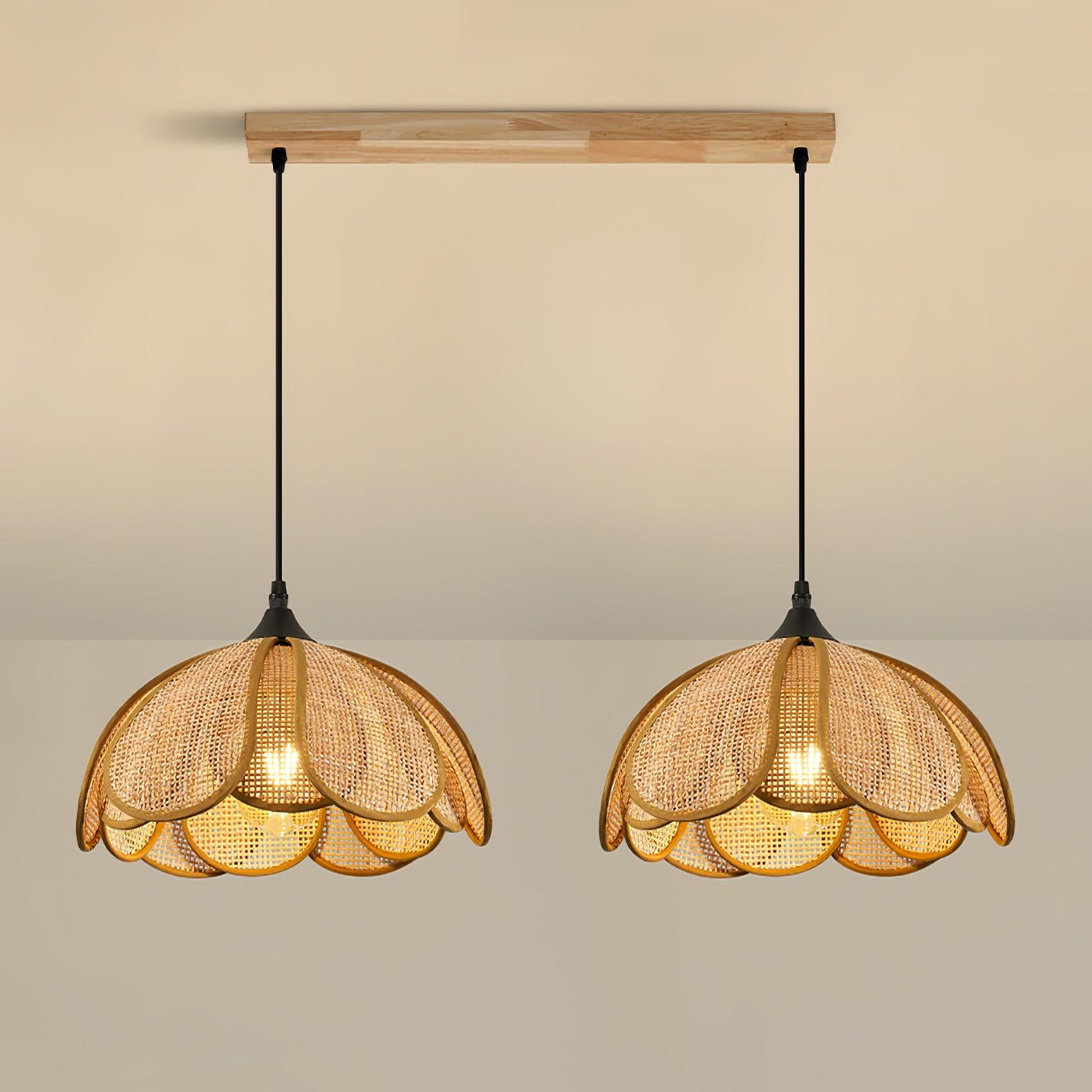Dyor Elegance Bloom Rattan Fabric Pendant Lamp-Neutral Decor