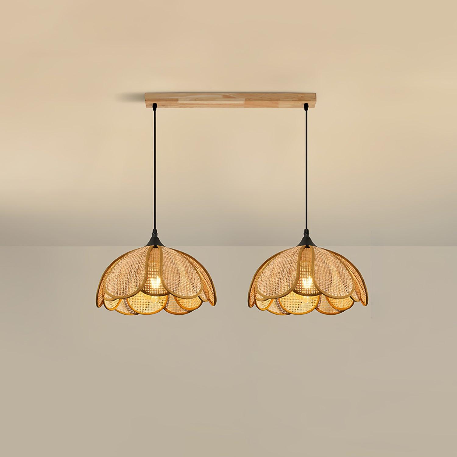 Dyor Elegance Bloom Rattan Fabric Pendant Lamp-Neutral Decor