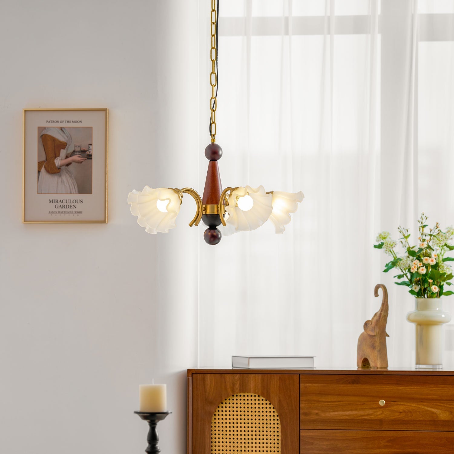 Ilvinan Traditional Elegance Wood Glass Chandelier-Neutral Decor