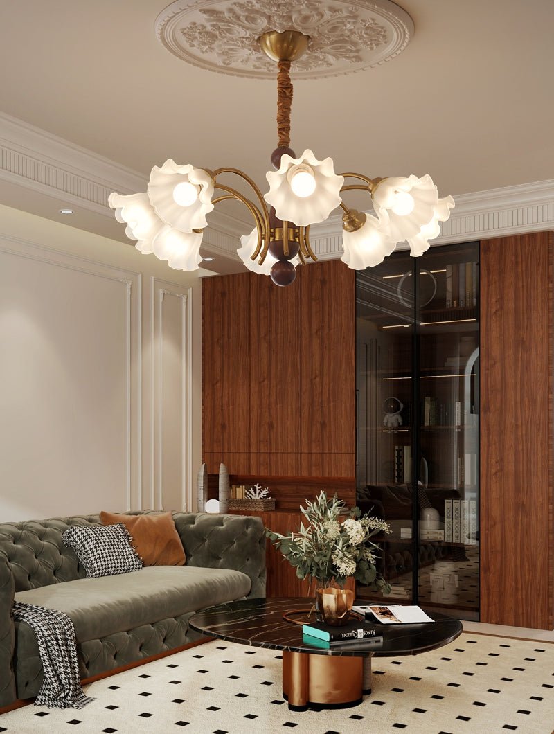Ilvinan Traditional Elegance Wood Glass Chandelier-Neutral Decor